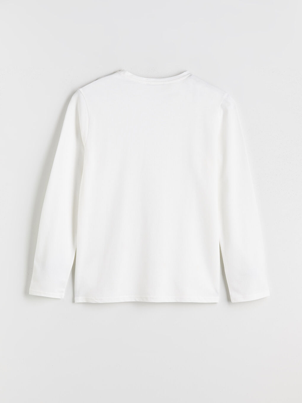 Beyaz Bisiklet Yaka Uzun Kollu Baskılı Penye Erkek Tişört-5