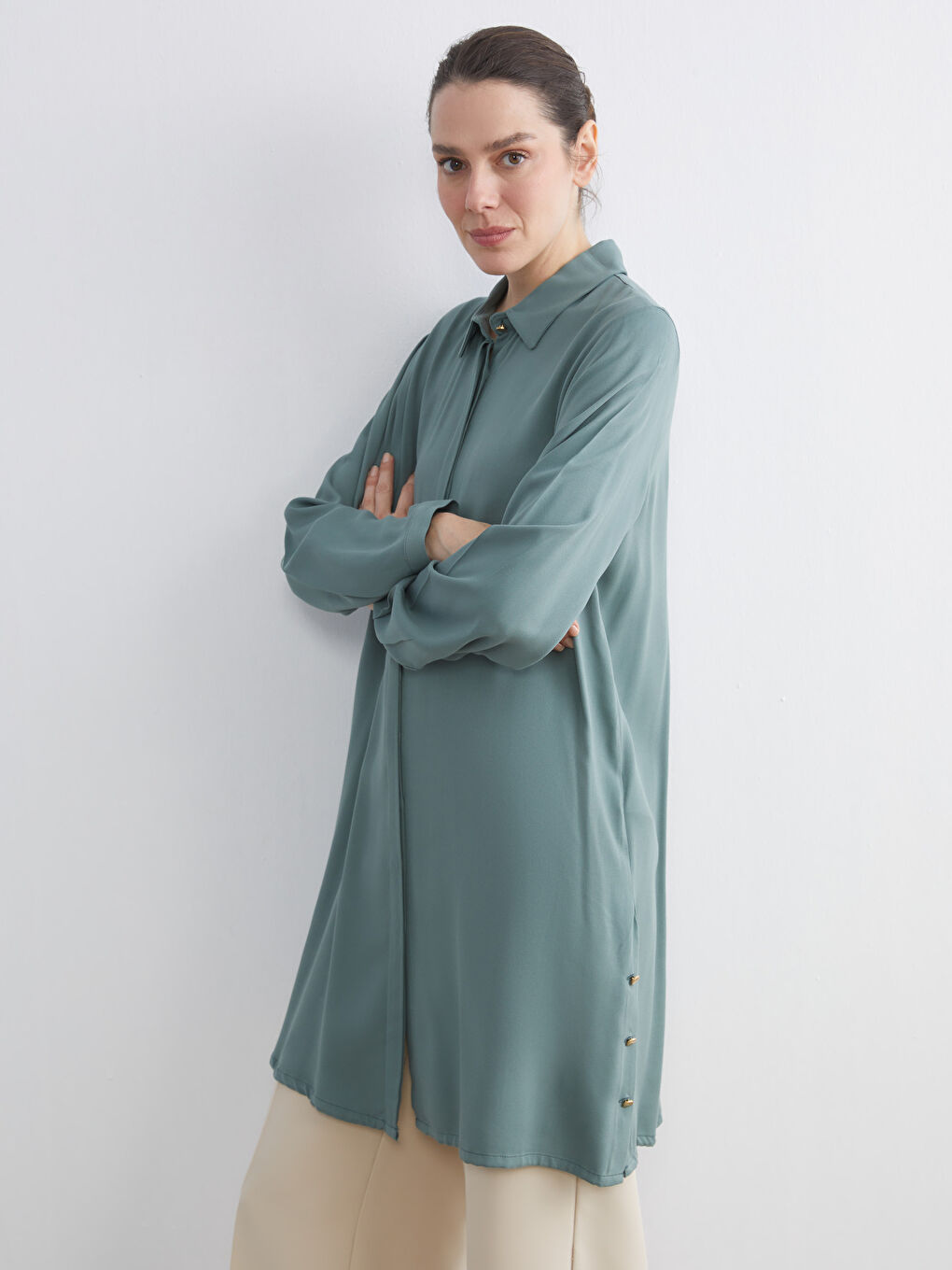 Yeşil Regular Fit Kadın Gömlek Tunik