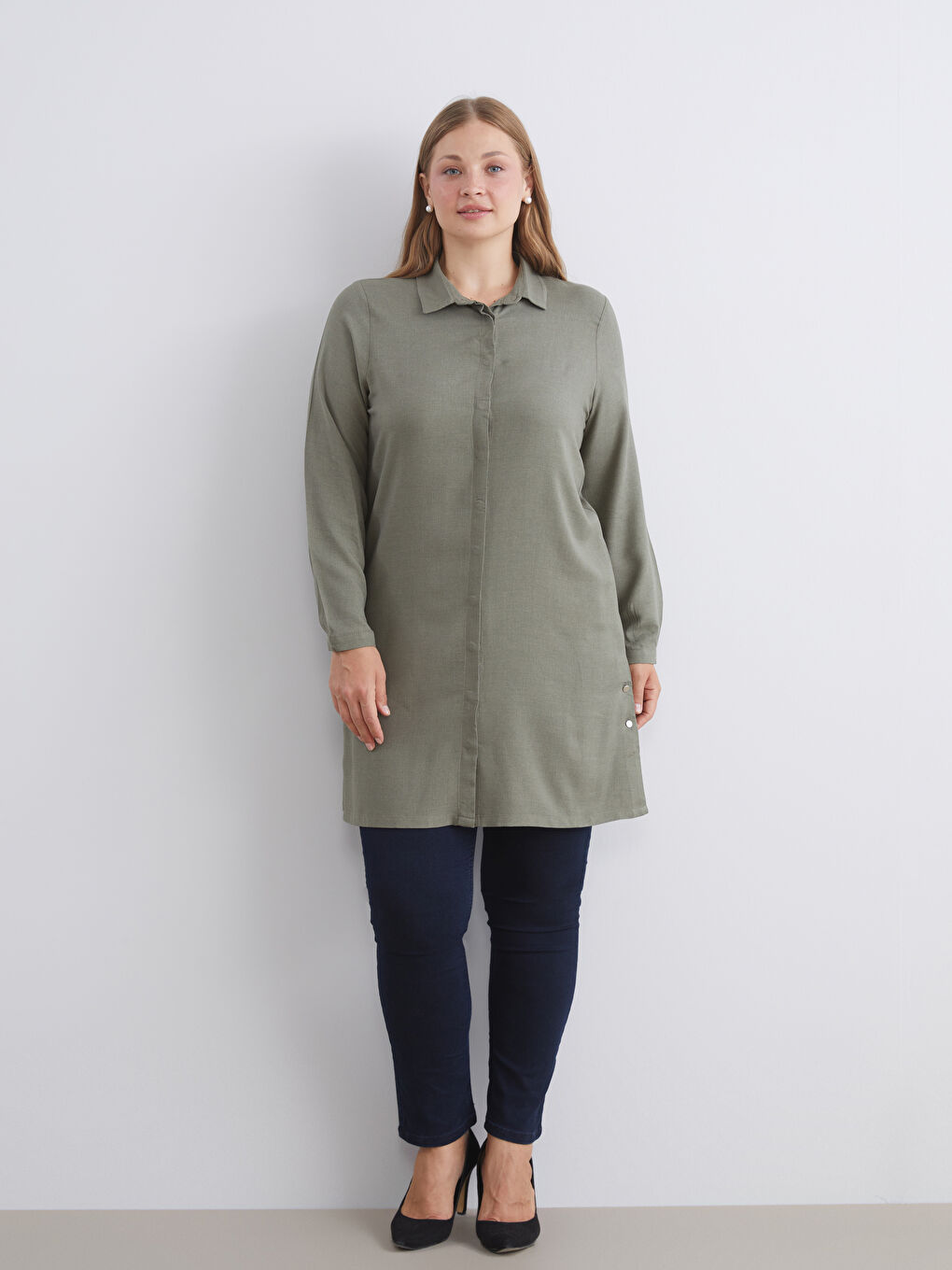 Haki Regular Fit Kadın Gömlek Tunik-1