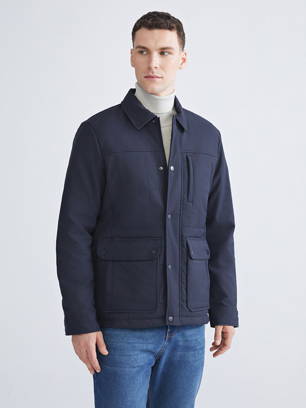 Lacivert Regular Fit Uzun Kollu Erkek Gömlek Ceket