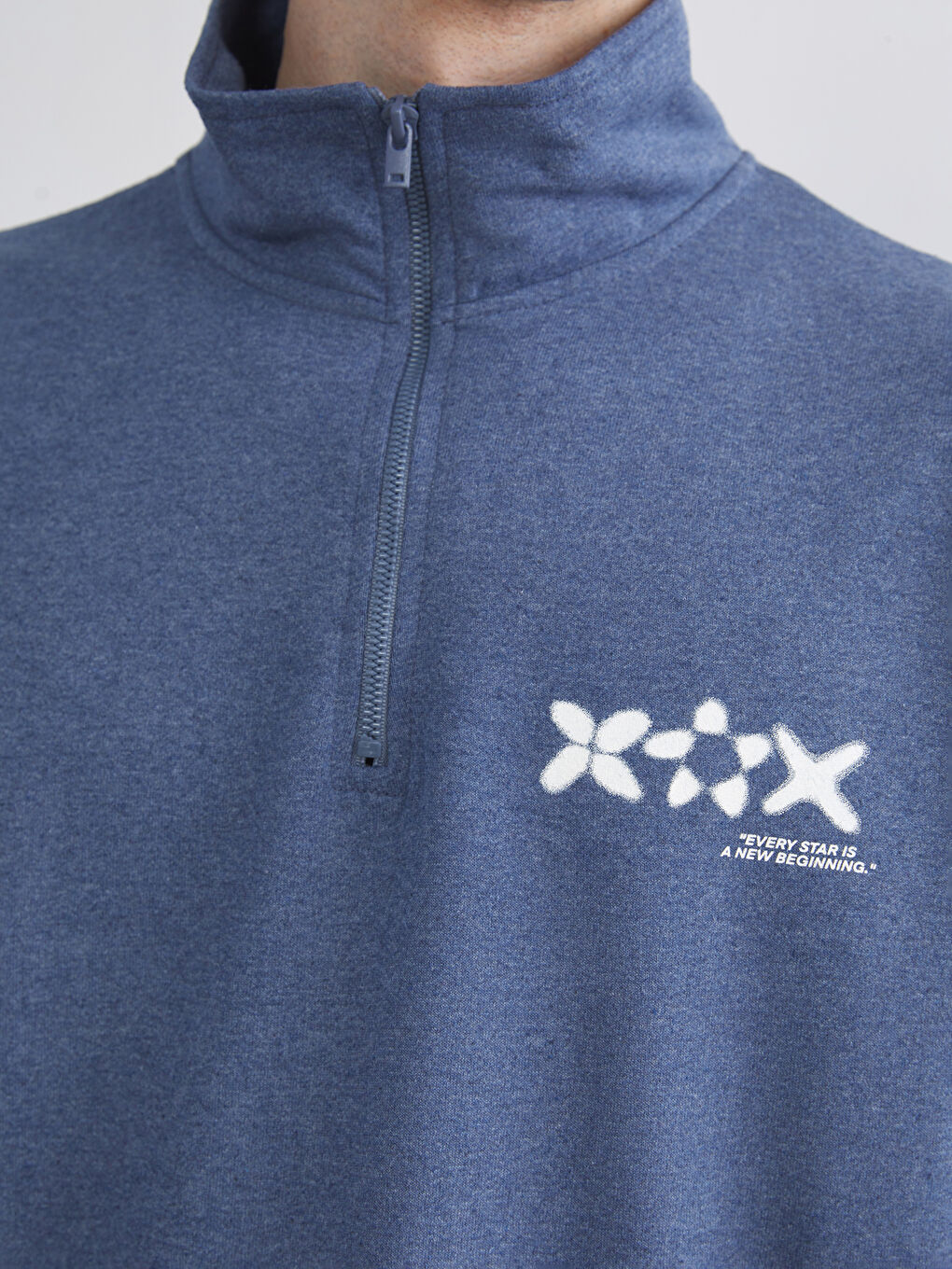 İndigo Fermuarlı Dik Yaka Erkek Sweatshirt-2
