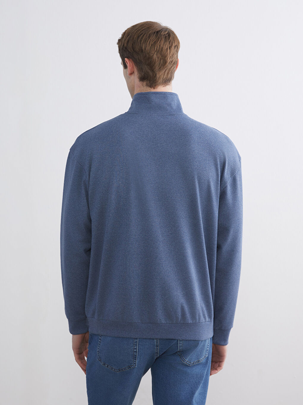 İndigo Fermuarlı Dik Yaka Erkek Sweatshirt-3