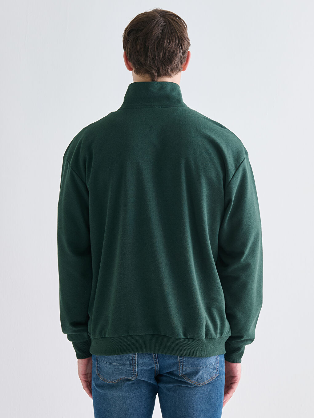 Haki Dik Yaka Baskılı Erkek Sweatshirt-3