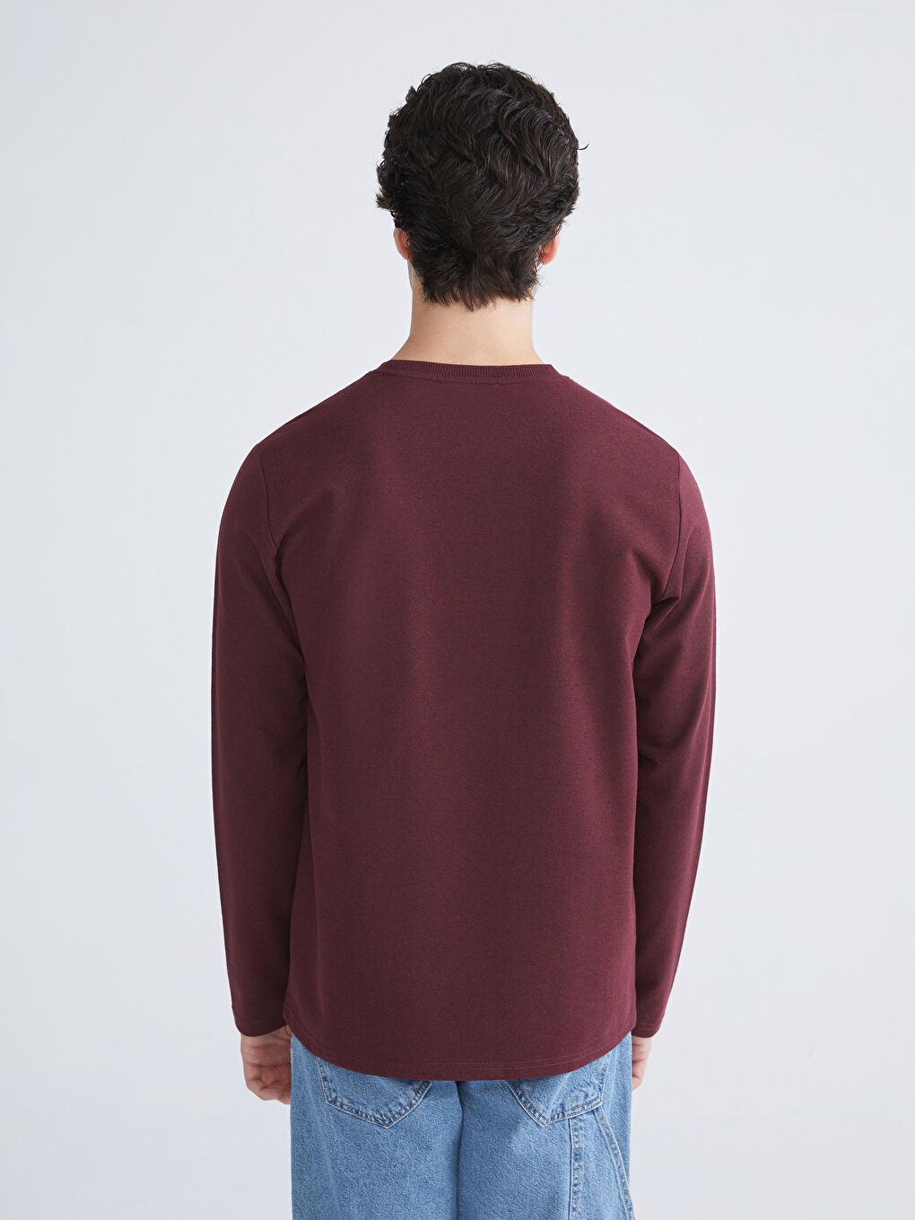 Bordo Bisiklet Yaka Uzun Kollu Baskılı Erkek Tişört-3