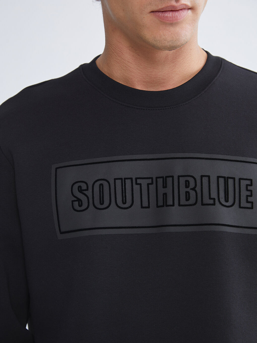 Siyah Bisiklet Yaka Baskılı Erkek Sweatshirt-2