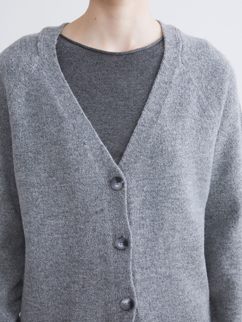 Antrasit V Yaka Kadın Triko Hırka-2