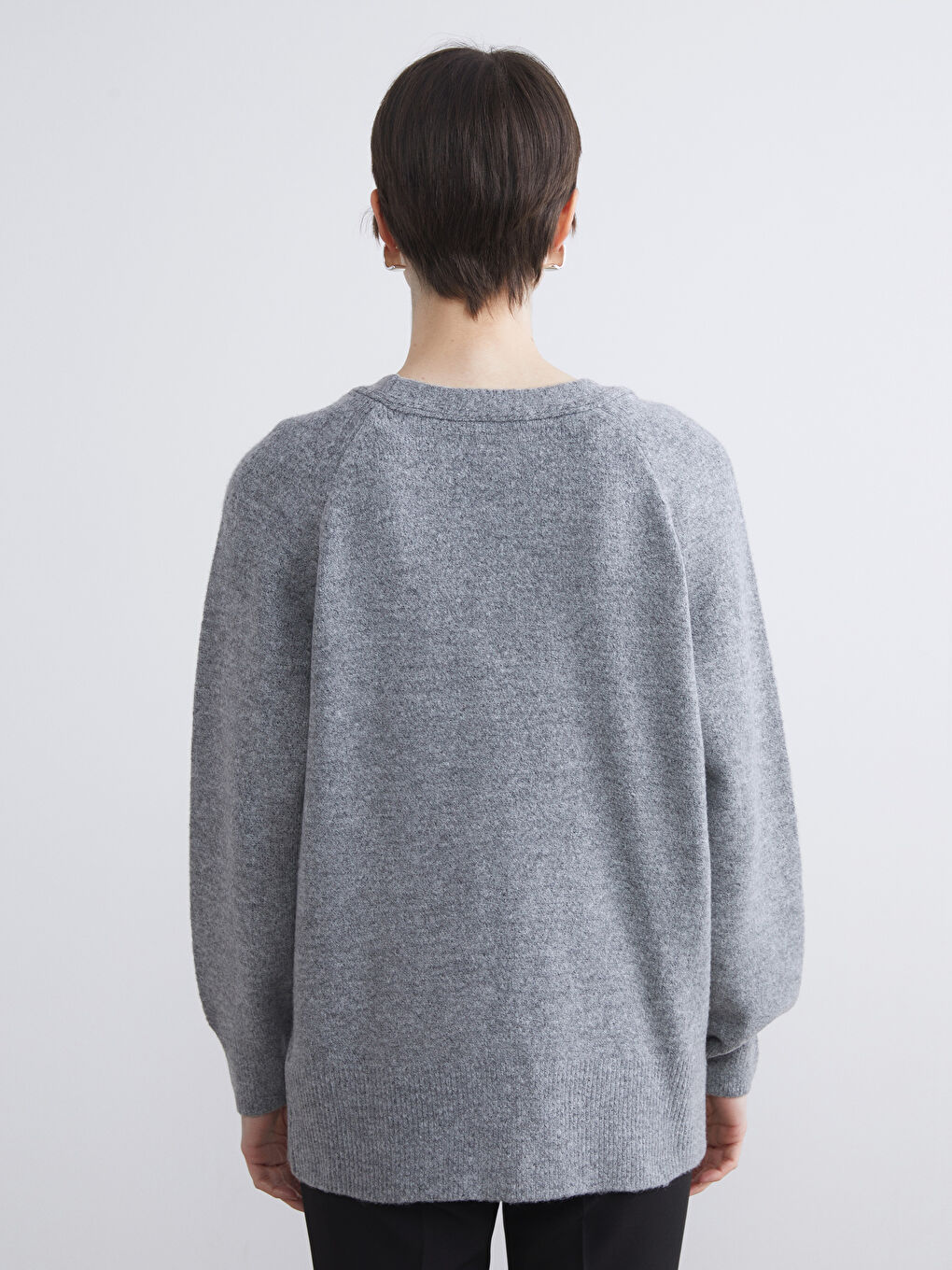 Antrasit V Yaka Kadın Triko Hırka-3