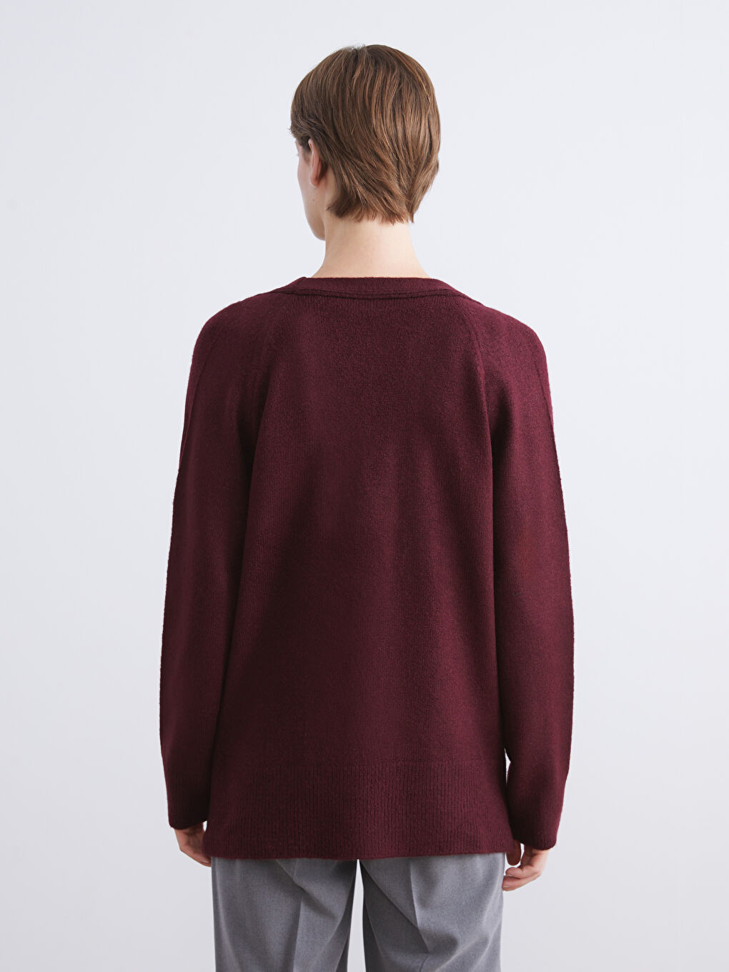 Bordo V Yaka Kadın Triko Hırka-3