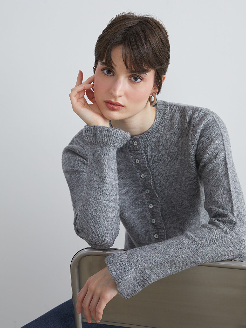 LCW Vision Crew Neck Women's Knitwear Cardigan -W5GC66Z8-EEZ