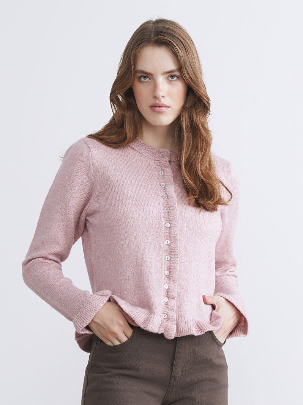 LCW Vision Crew Neck Women's Knitwear Cardigan -W5GC66Z8-RVR