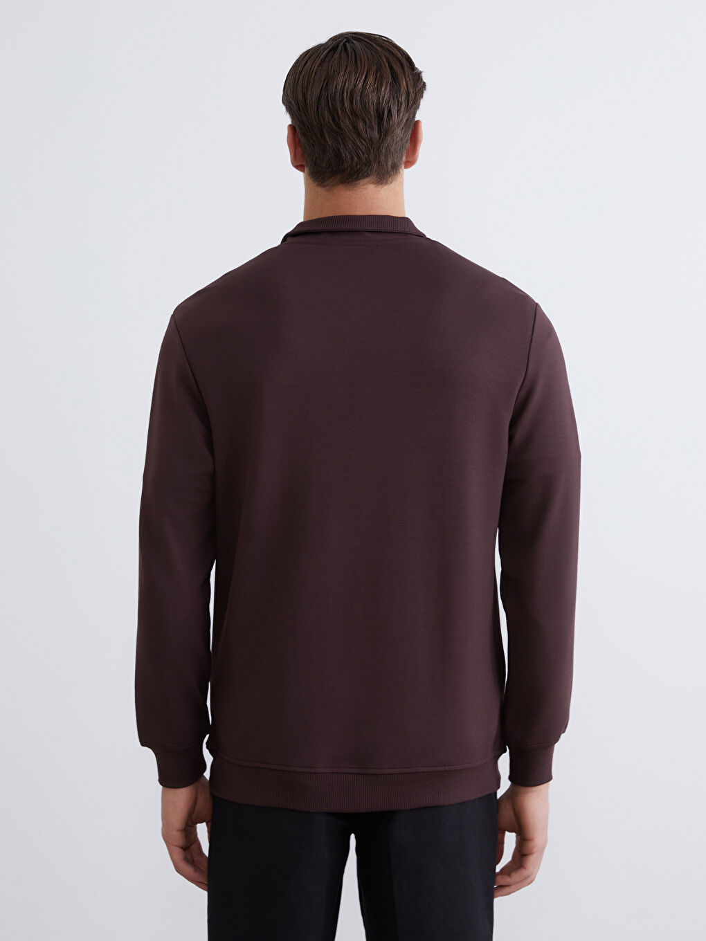 Kahverengi Fermuarlı Dik Yaka Erkek Sweatshirt-3