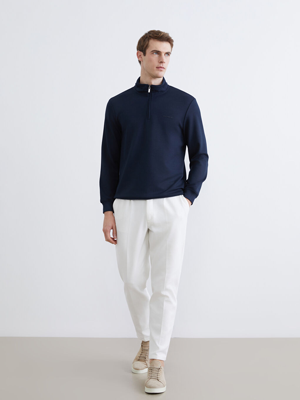 Lacivert Fermuarlı Dik Yaka Erkek Sweatshirt-1