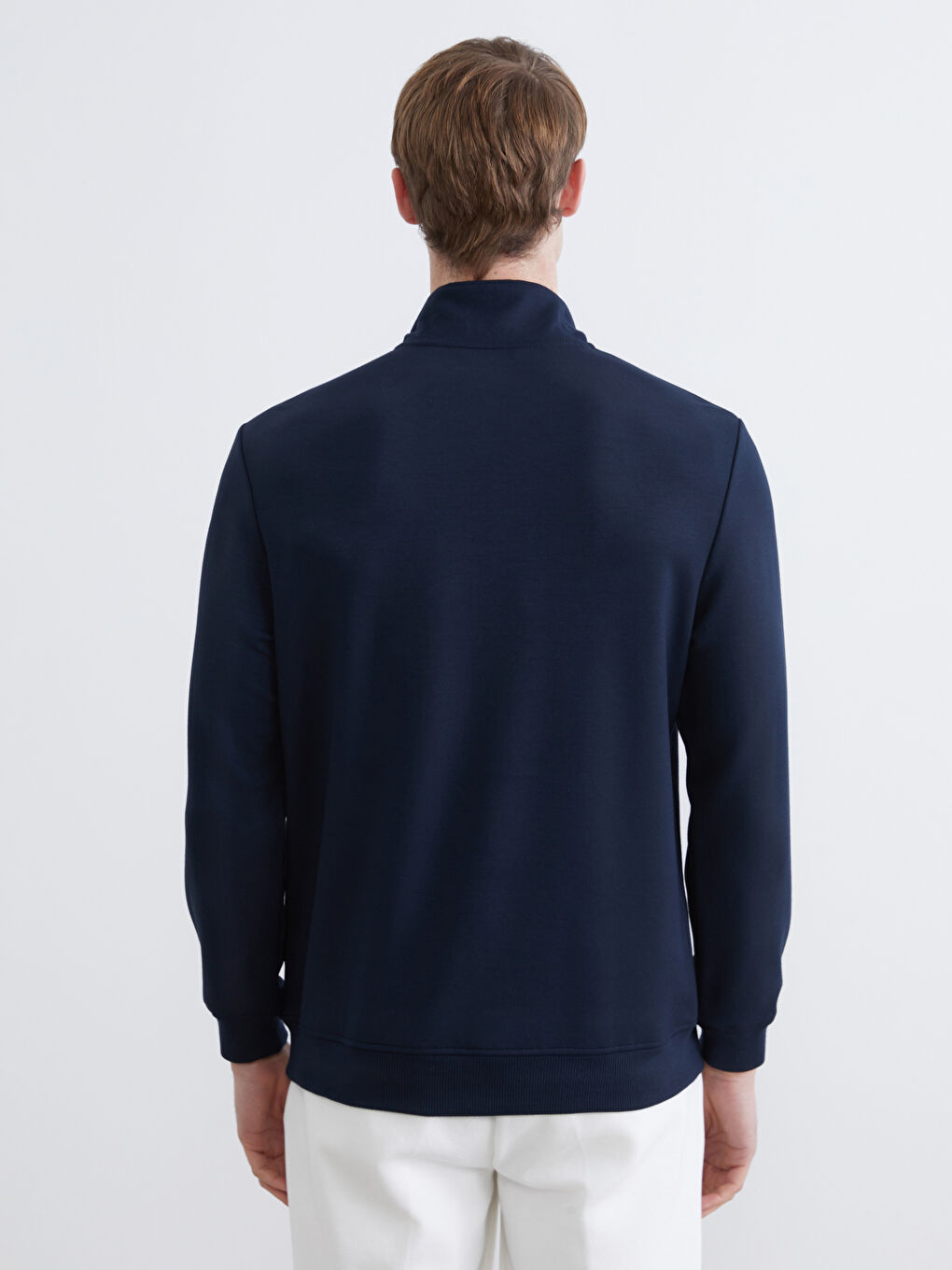 Lacivert Fermuarlı Dik Yaka Erkek Sweatshirt-3