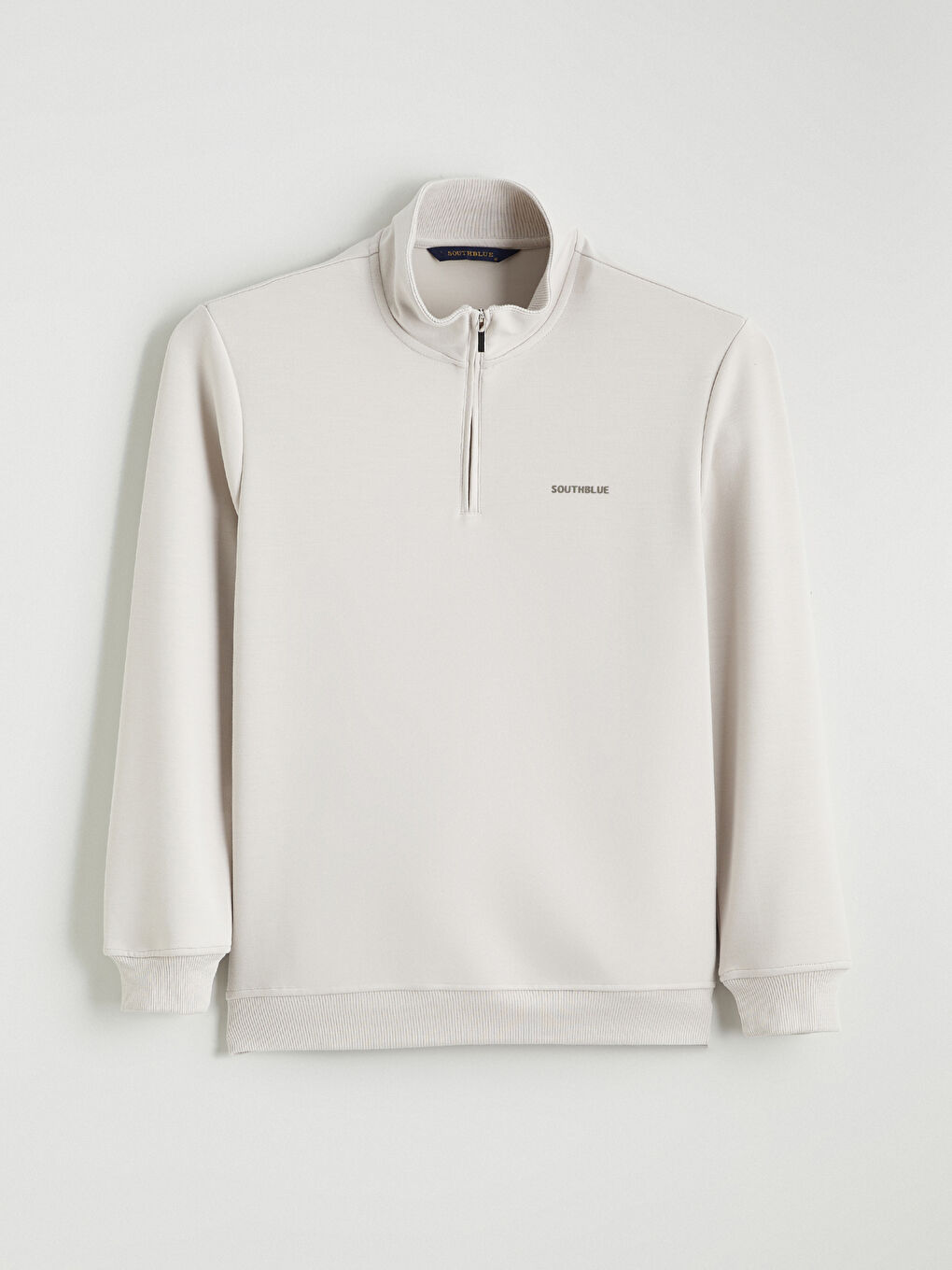 Bej Fermuarlı Dik Yaka Erkek Sweatshirt-4