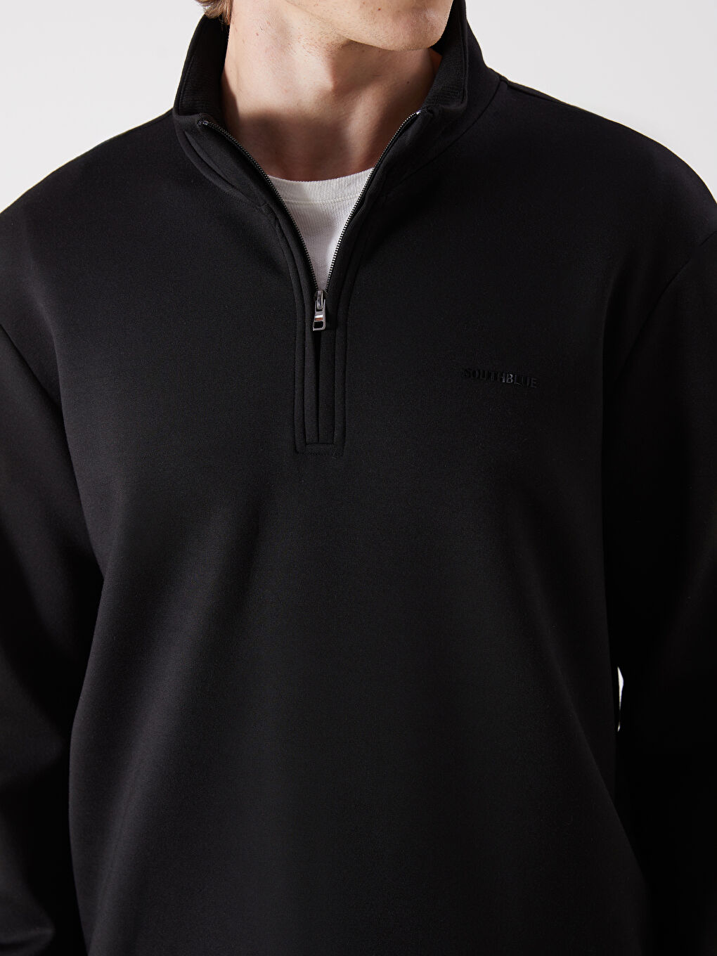 Siyah Fermuarlı Dik Yaka Erkek Sweatshirt-5