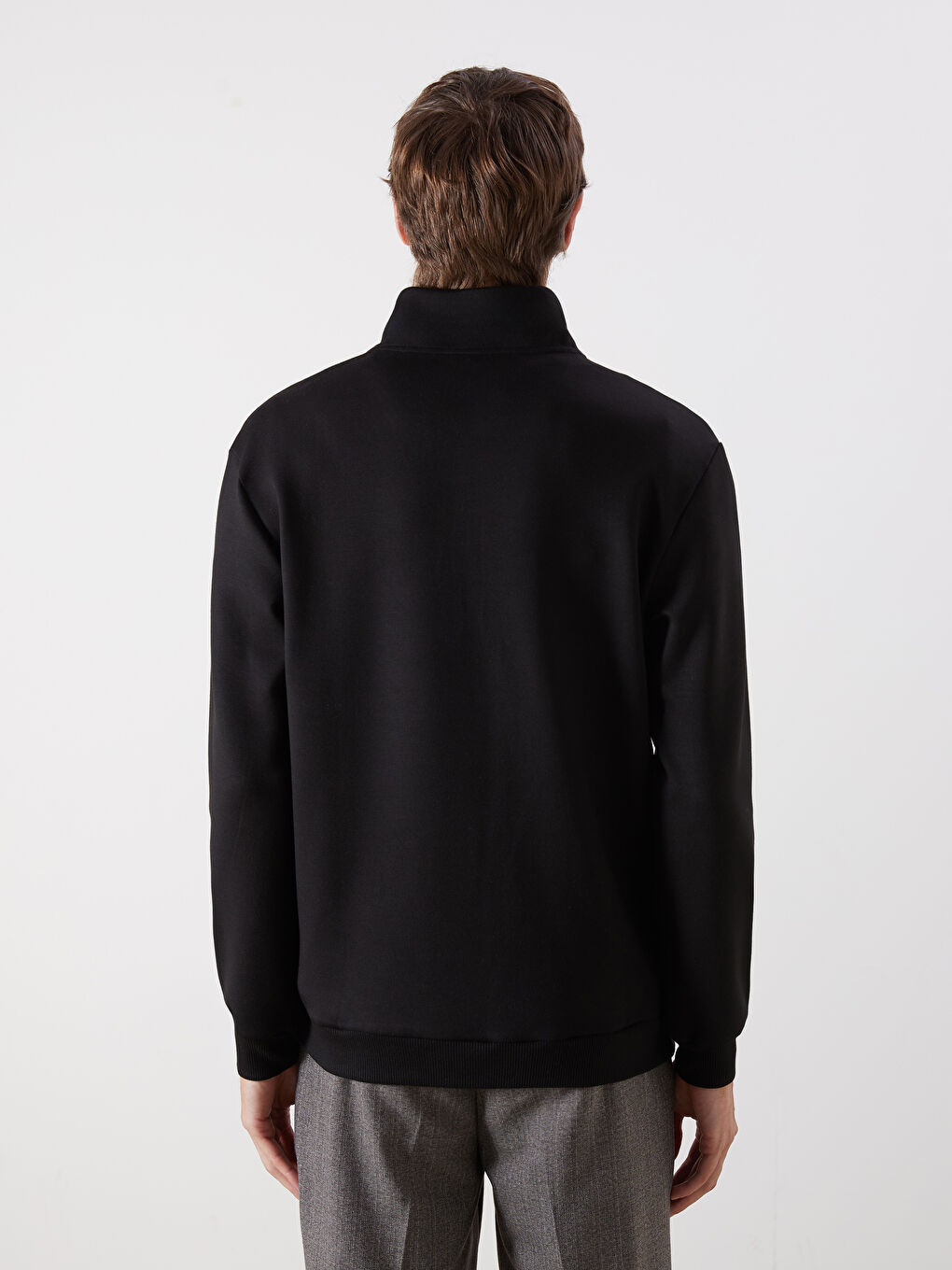 Siyah Fermuarlı Dik Yaka Erkek Sweatshirt-7