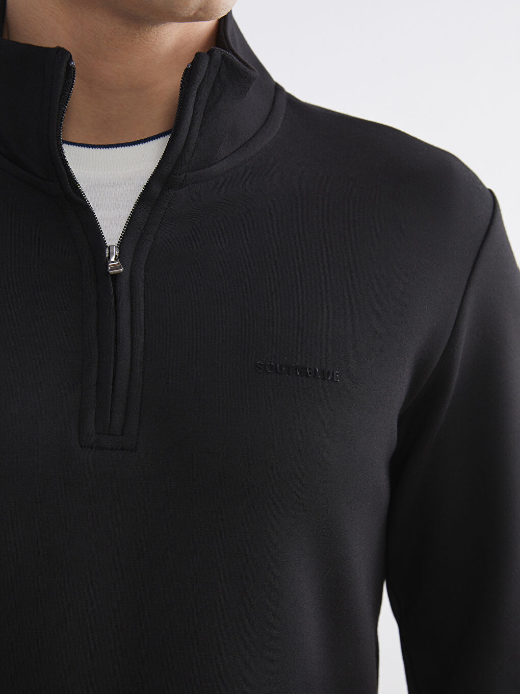 Siyah Fermuarlı Dik Yaka Erkek Sweatshirt-4