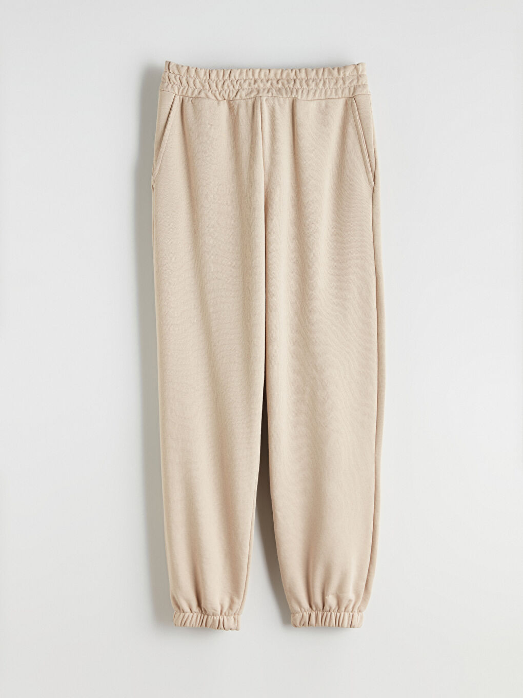 Bej Beli Lastikli Kadın Jogger Eşofman Altı-4