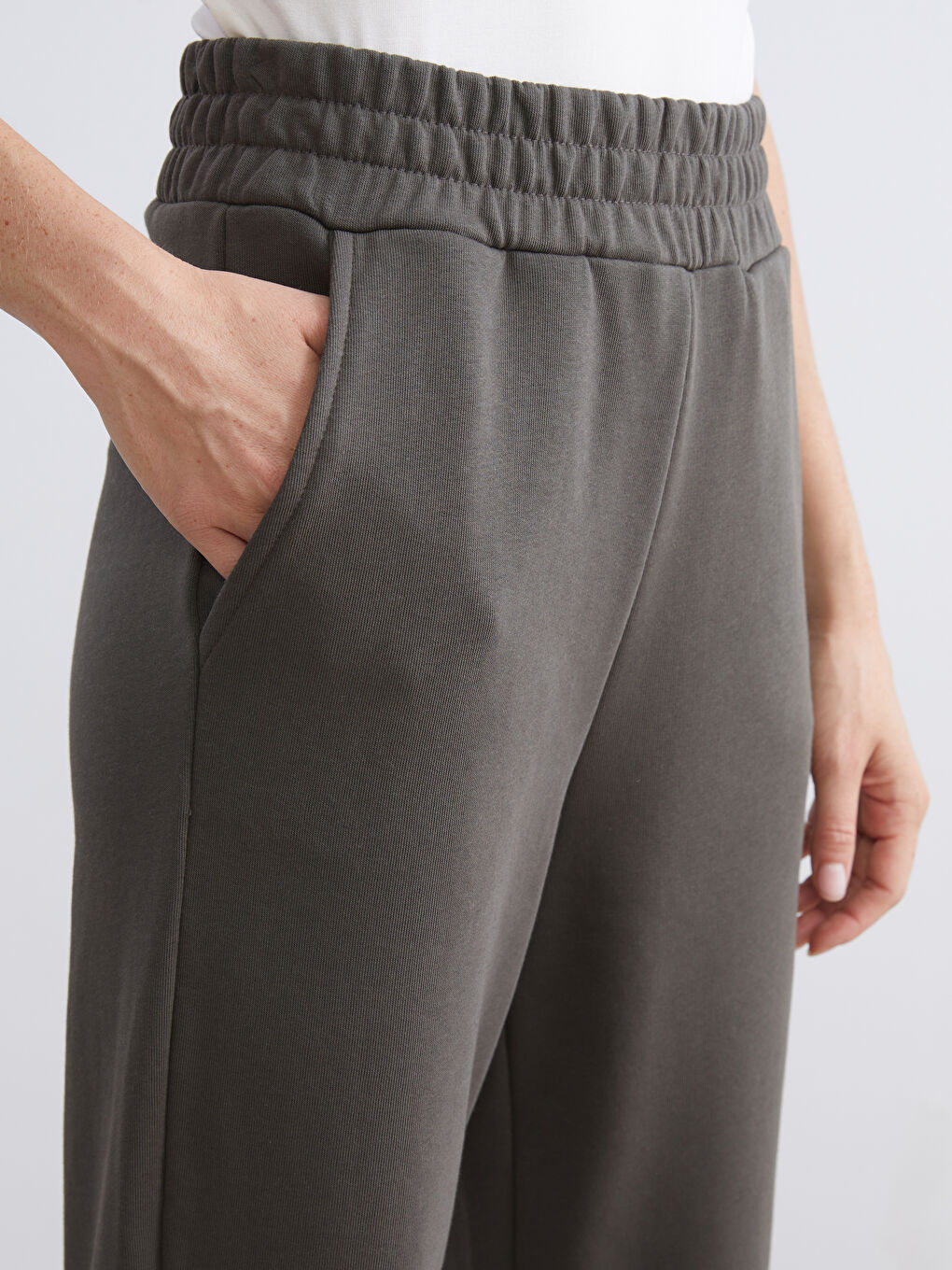 Gri Beli Lastikli Kadın Jogger Eşofman Altı-2