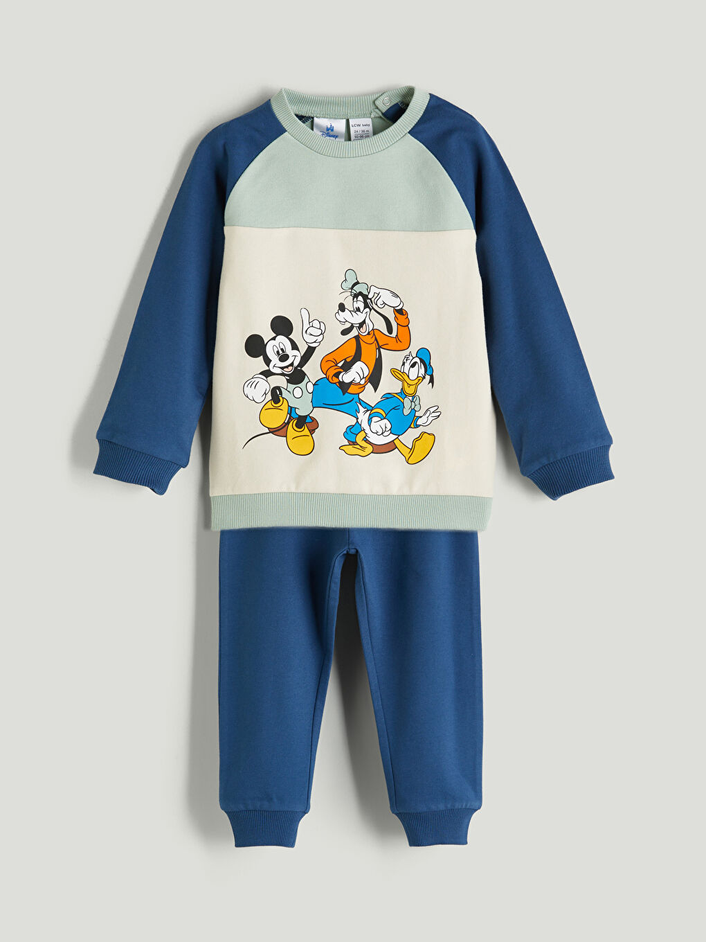Crew Neck Mickey Mouse Printed Baby Boy Sweatshirt and Tracksuit Bottoms