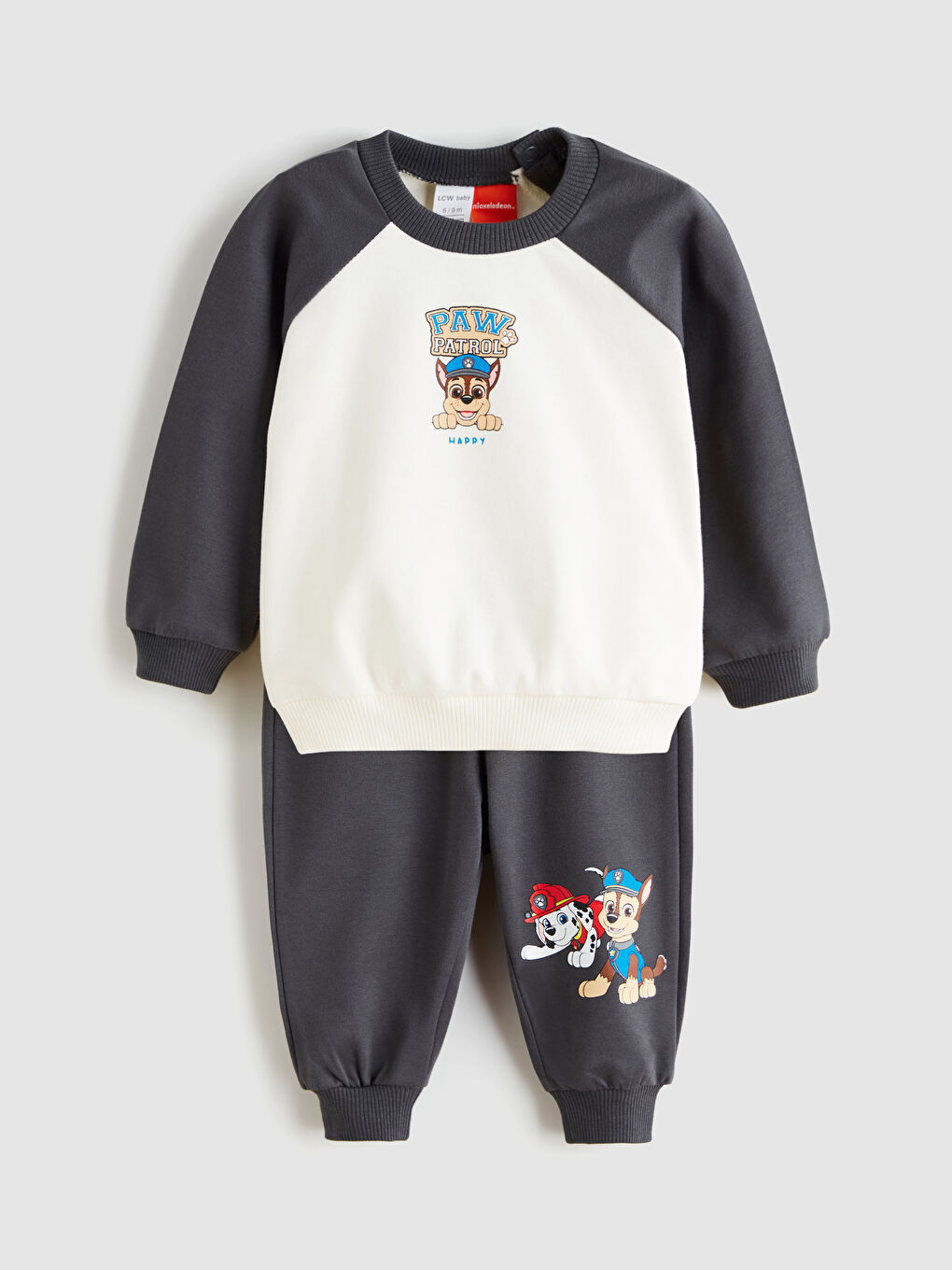 Bej Bisiklet Yaka Paw Patrol Baskılı Erkek Bebek Sweatshirt ve Eşofman Alt