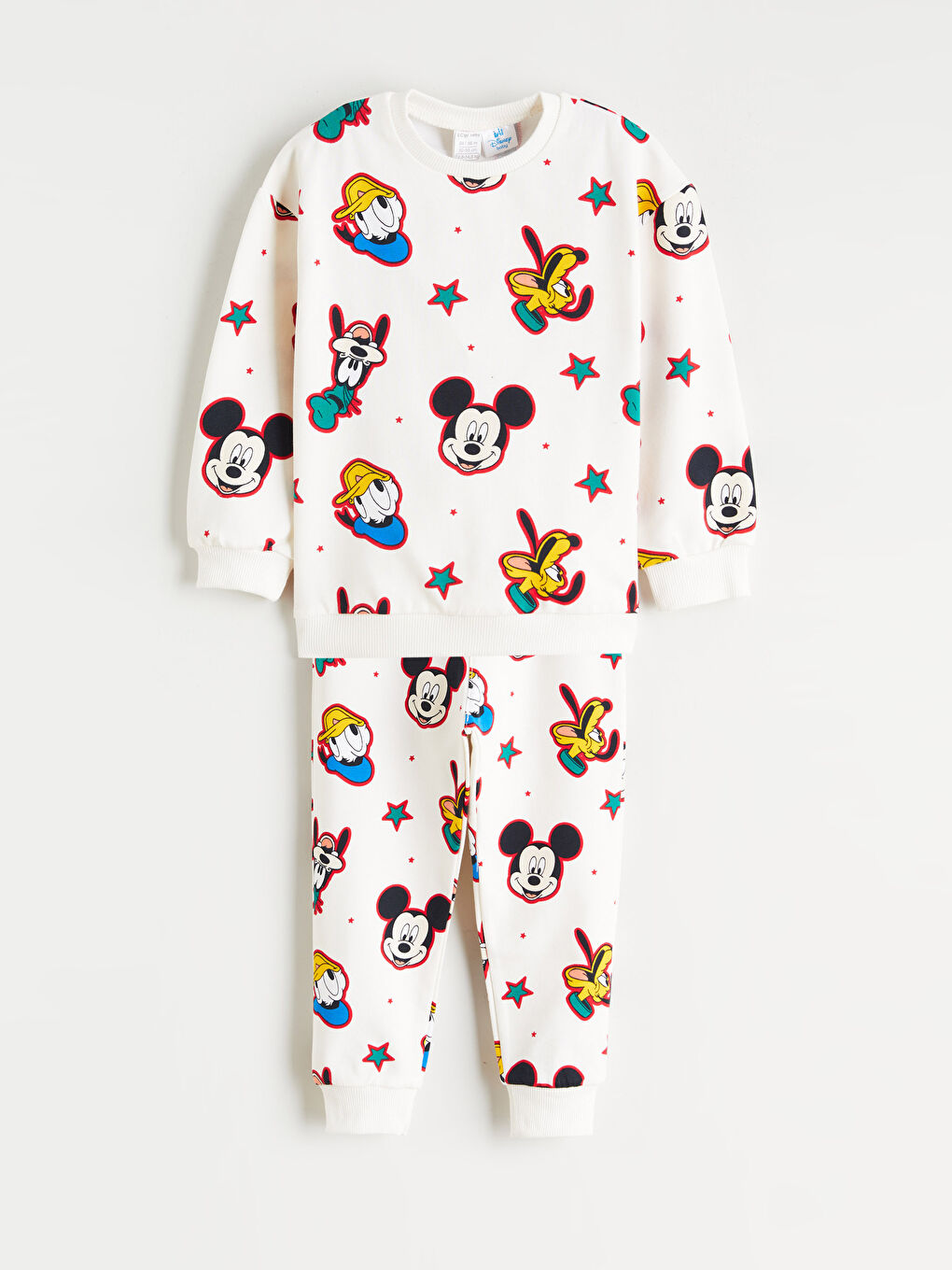 Crew Neck Mickey Mouse Printed Baby Boys' Pyjama Set