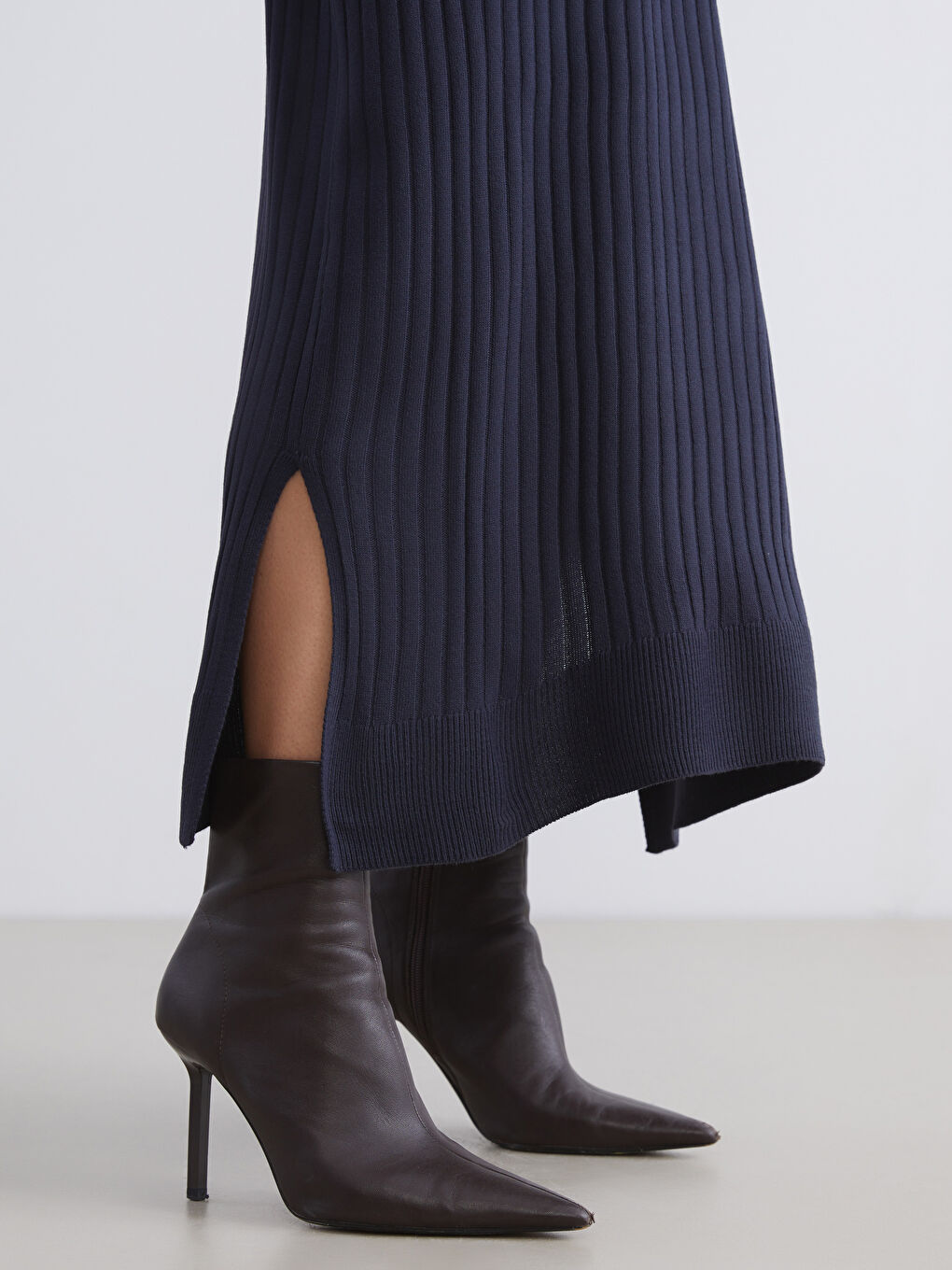 Lacivert Bisiklet Yaka Triko Elbise-2