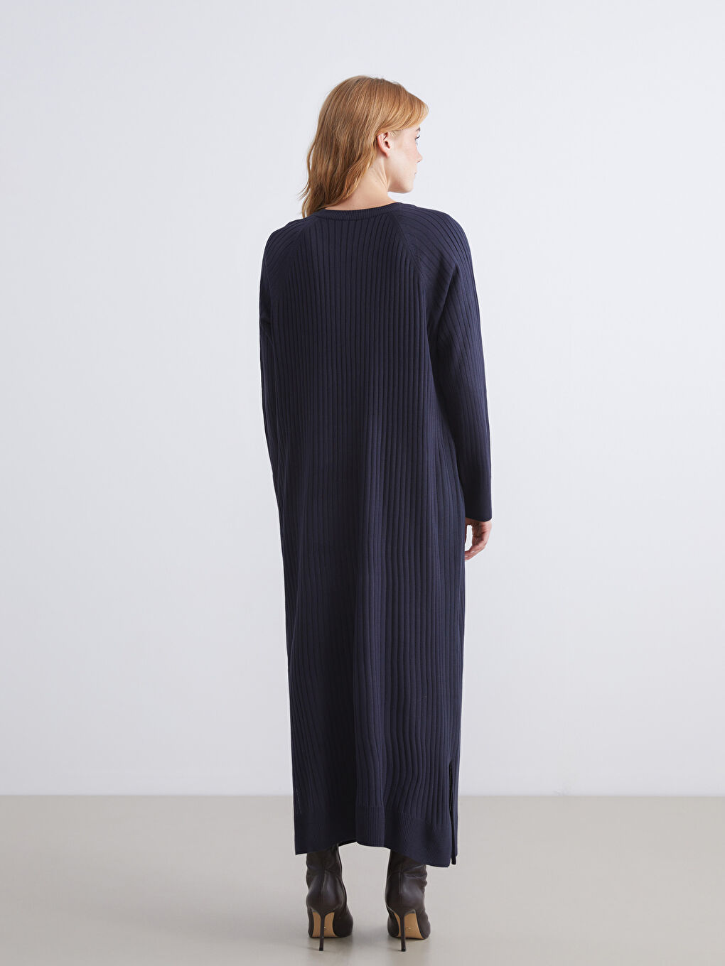 Lacivert Bisiklet Yaka Triko Elbise-3