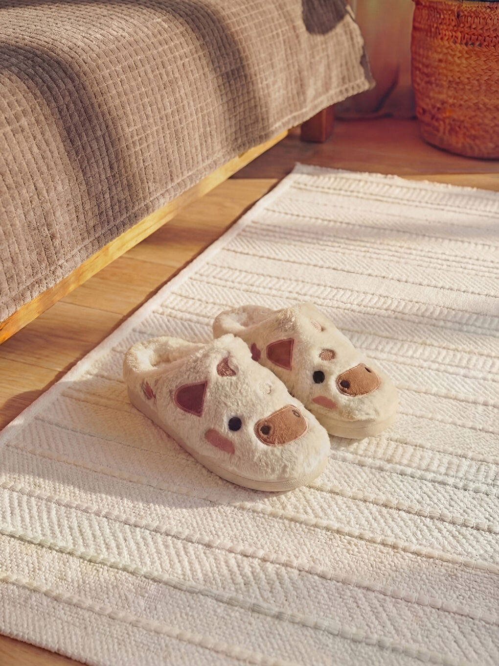 Bej Hayvan Nakışlı Kadın Ev Terliği