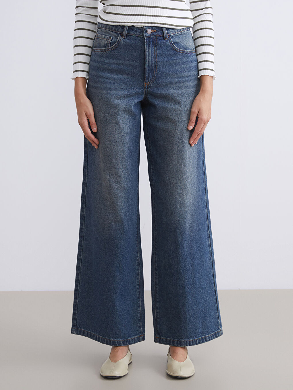 әйелдерге арналған кең балақ джинс шалбар-1