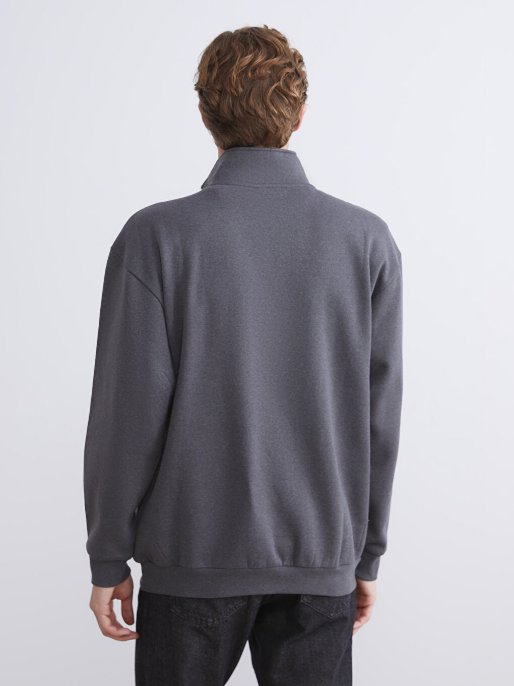 Antrasit Dik Yaka Baskılı Erkek Sweatshirt-3