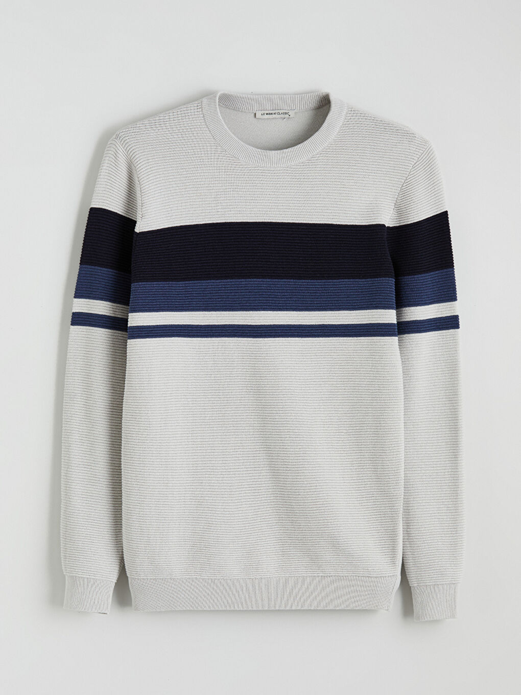 Пуловер с кръгло деколте, раиран, трикотажен за мъже-4