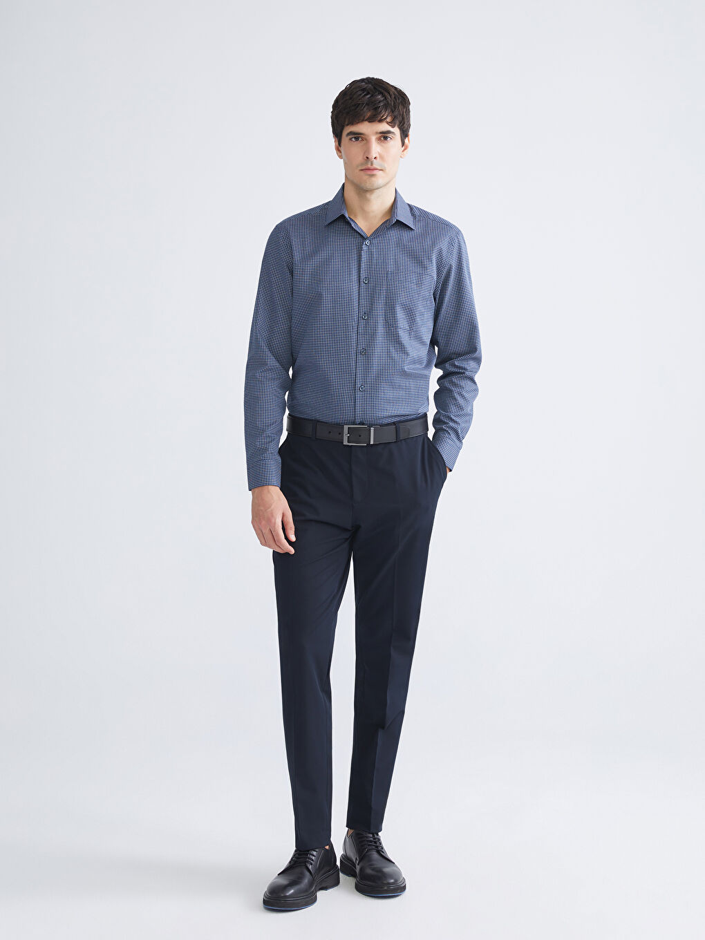 Regular Fit Long Sleeve Plaid Gabardine Men's Shirt-1