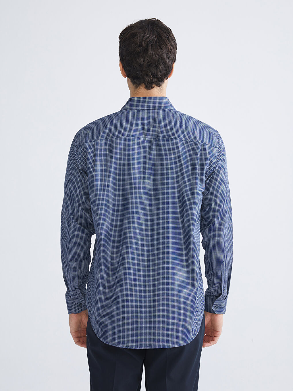 Regular Fit Long Sleeve Plaid Gabardine Men's Shirt-3