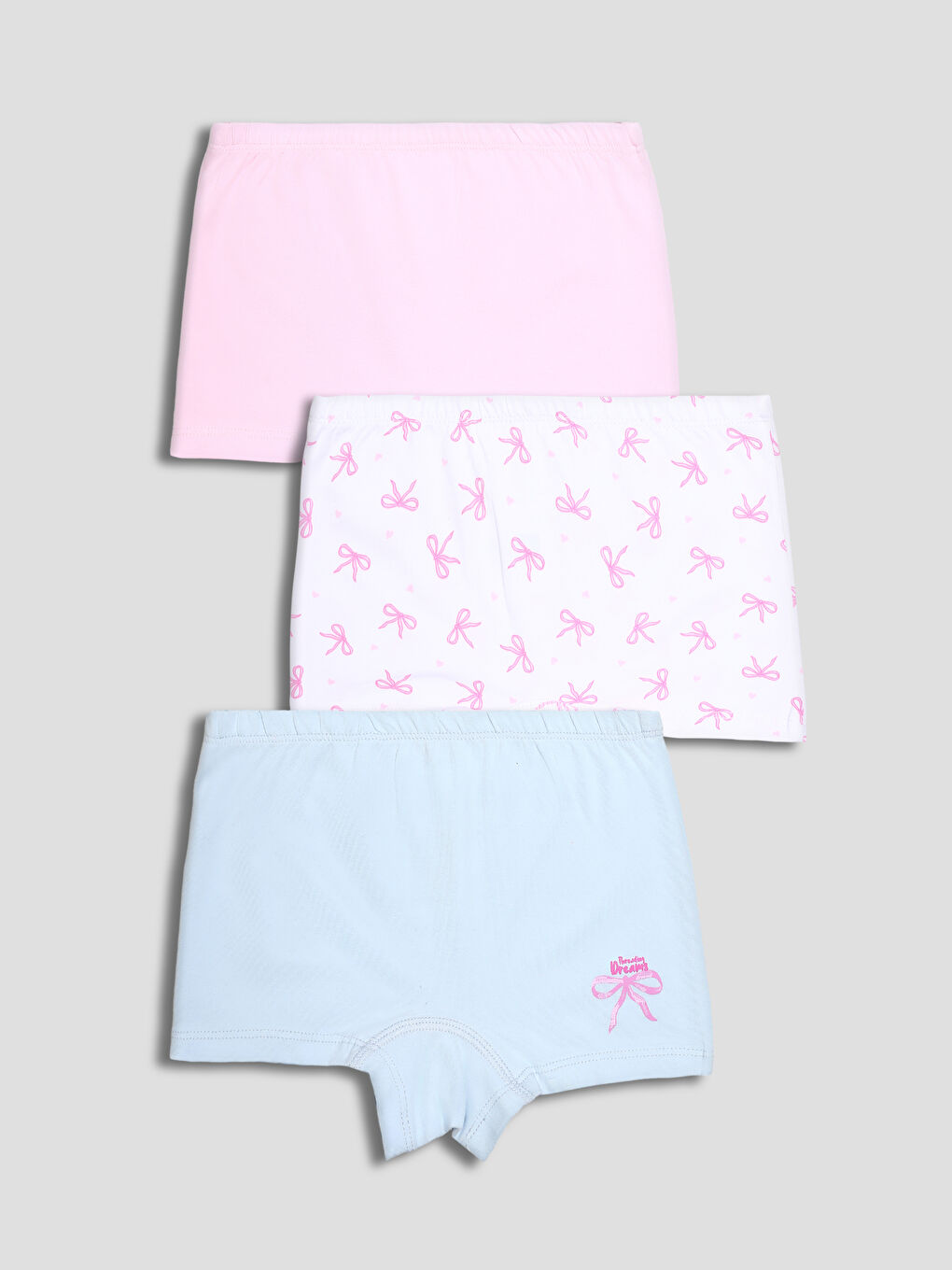 طقم سراويل بوكسر للبنات مطبوعة بفيونكة - ٣ قطع-1