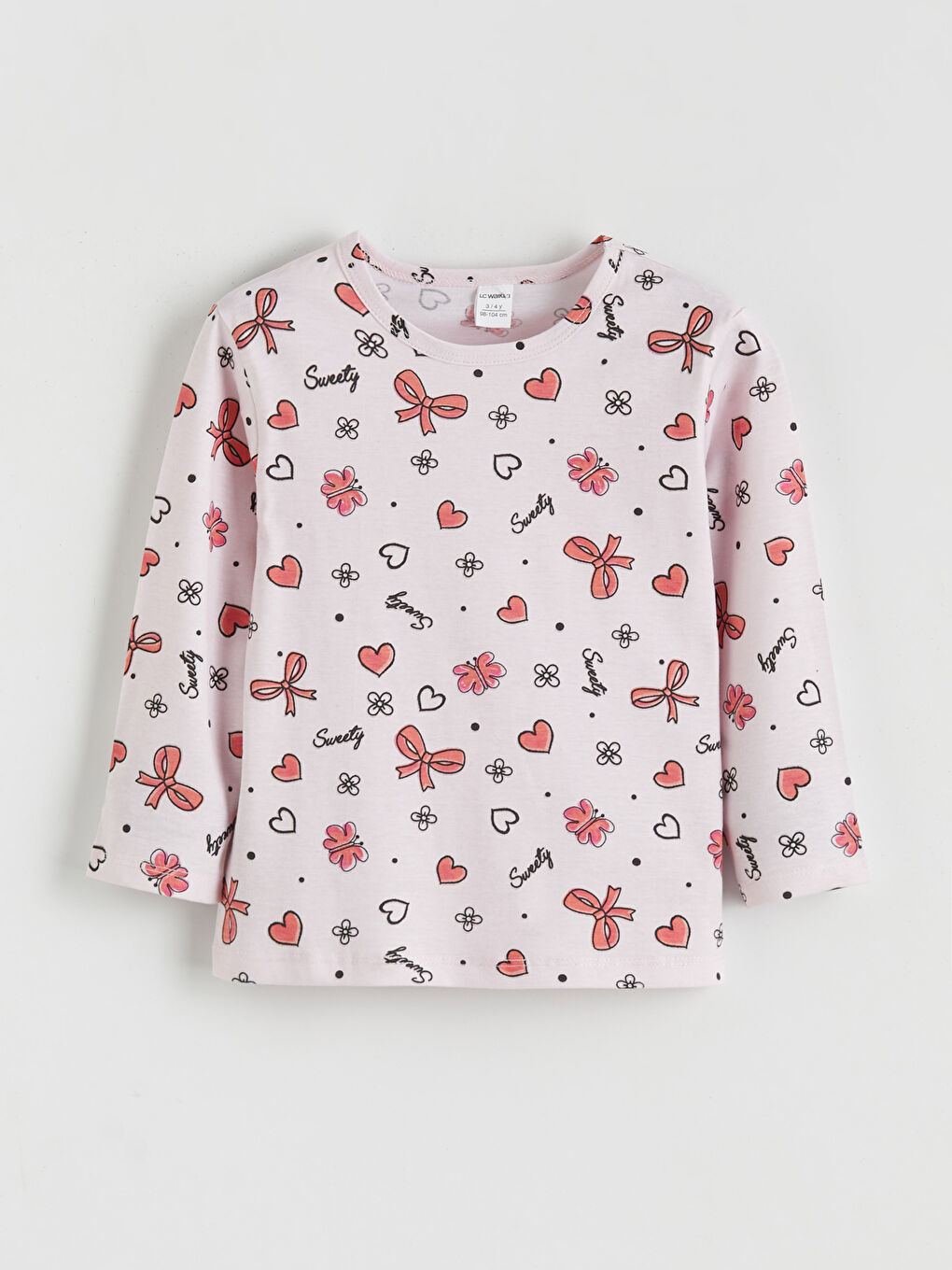 Crew Neck Printed Girls' Pyjama Set-3