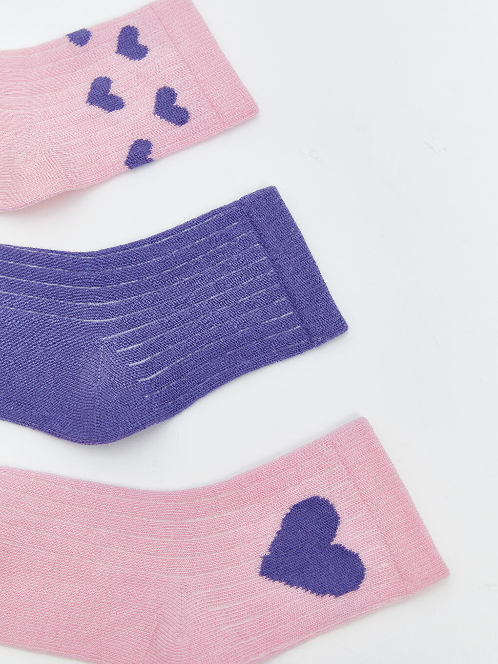 Pembe Kalp Baskılı Kız Çocuk Patik Çorap 3'lü-1