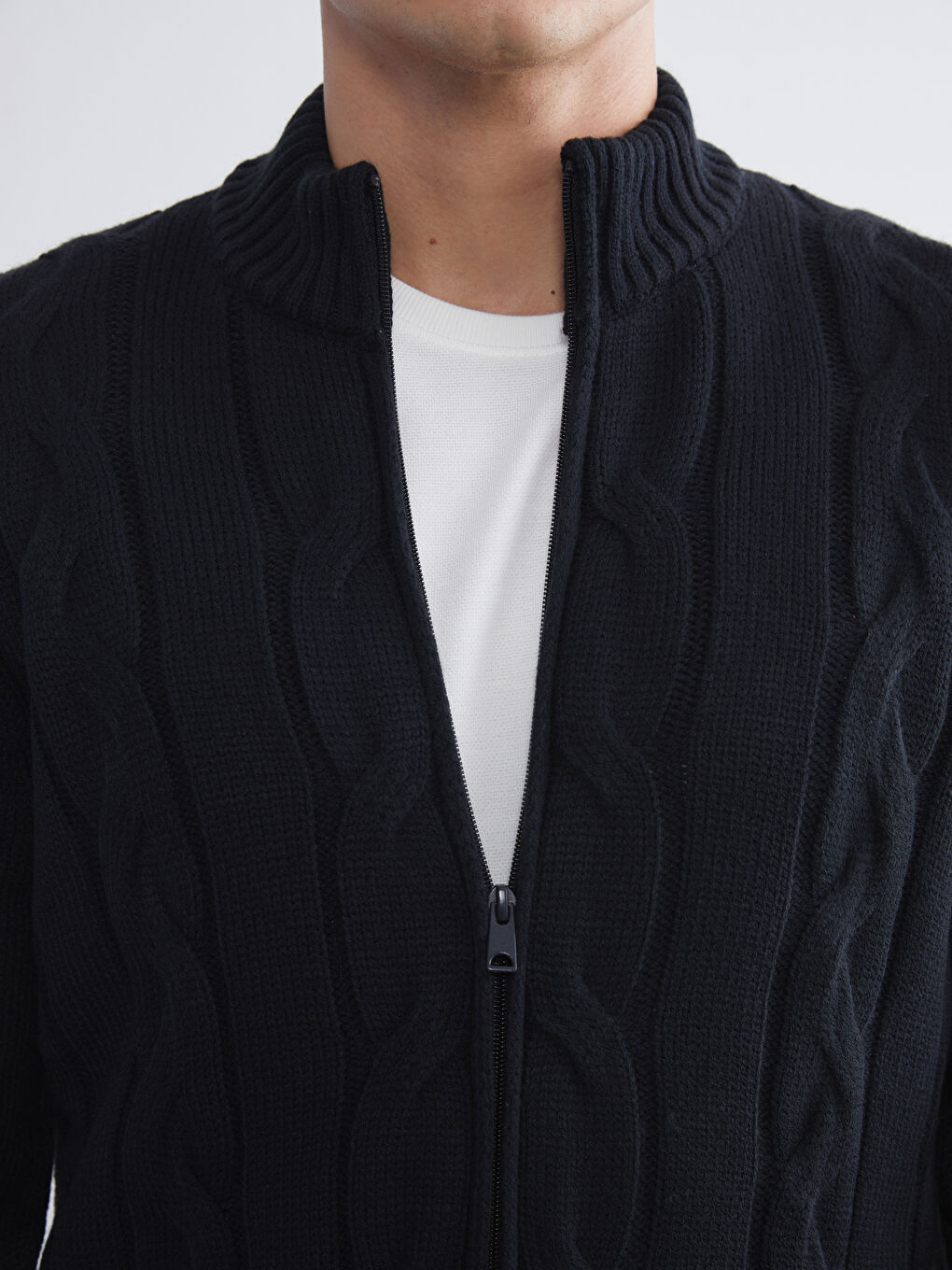 Lacivert Standart Kalıp Dik Yaka Erkek Triko Hırka-2