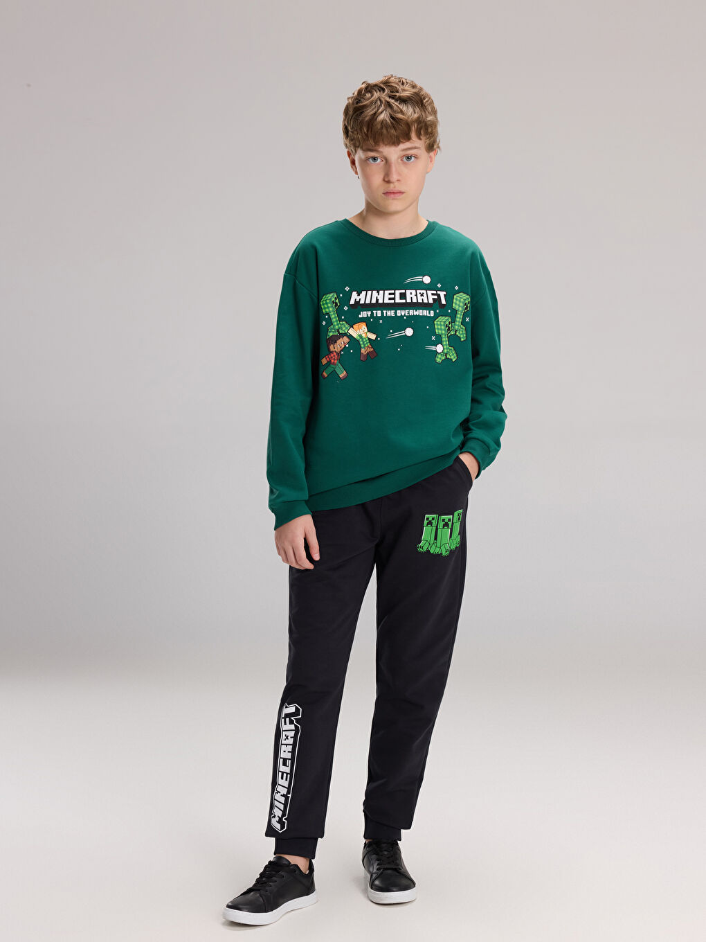 Yeşil Bisiklet Yaka Minecraft Baskılı Erkek Çocuk Sweatshirt