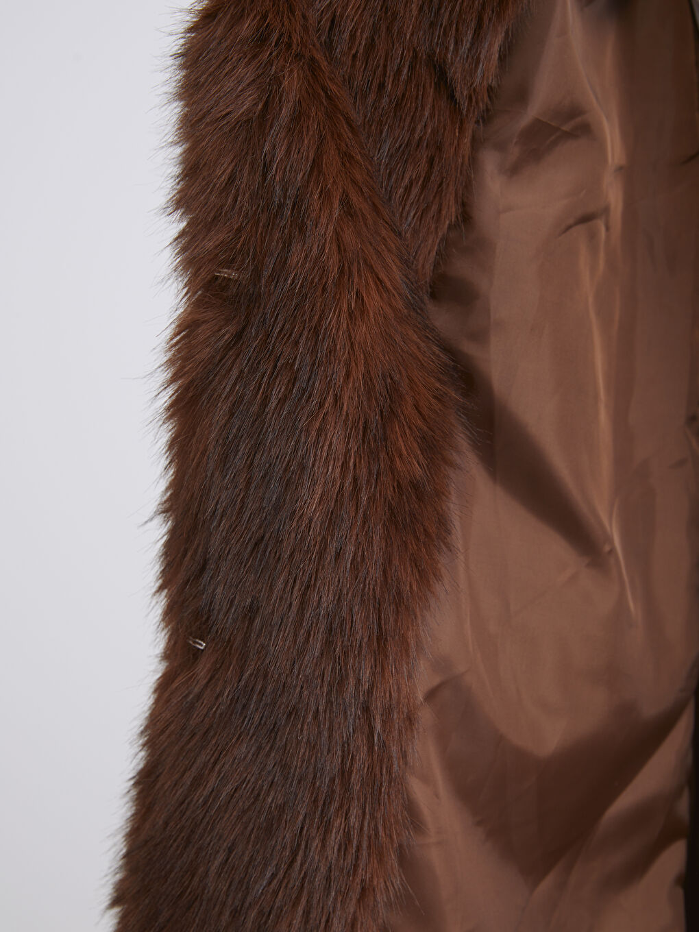 Kahverengi Ceket Yaka Kadın Kürk Kaban-5