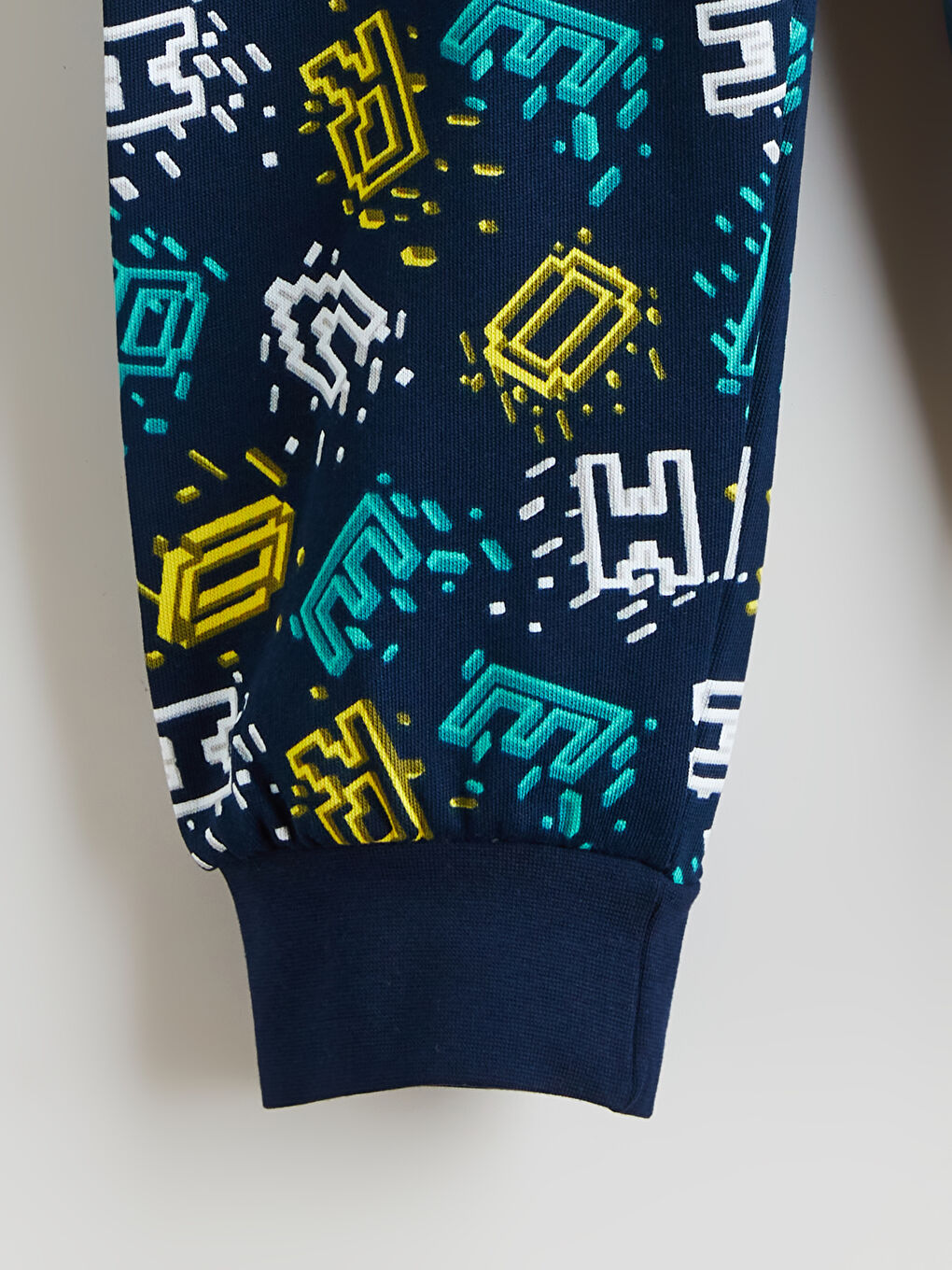 Lacivert Bisiklet Yaka Baskılı Erkek Çocuk Pijama Takımı-5