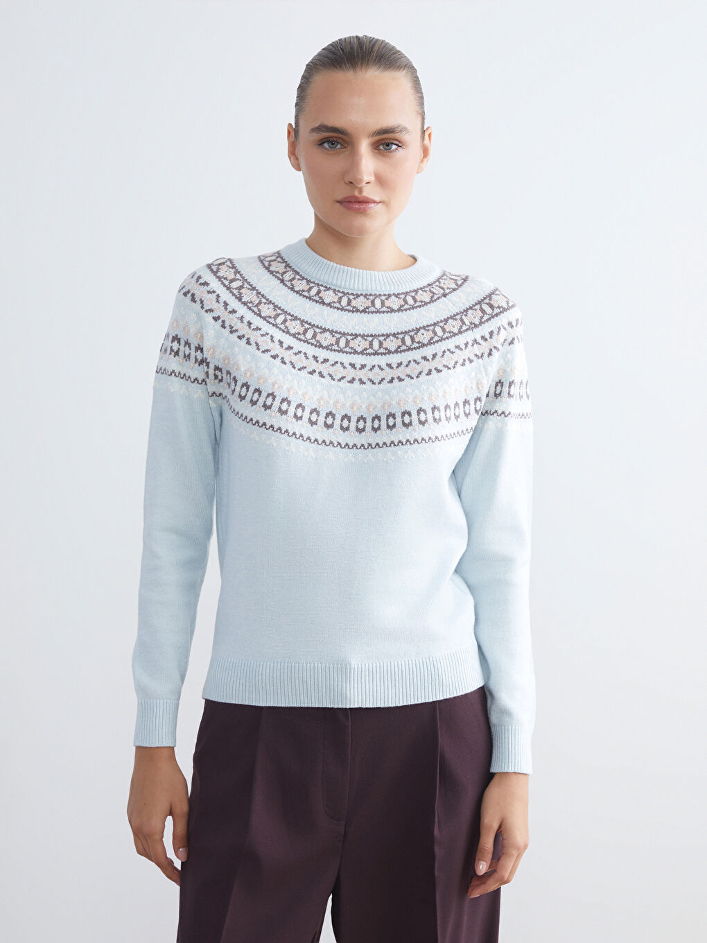 Crew Neck Patterned Women's Knitwear Sweater