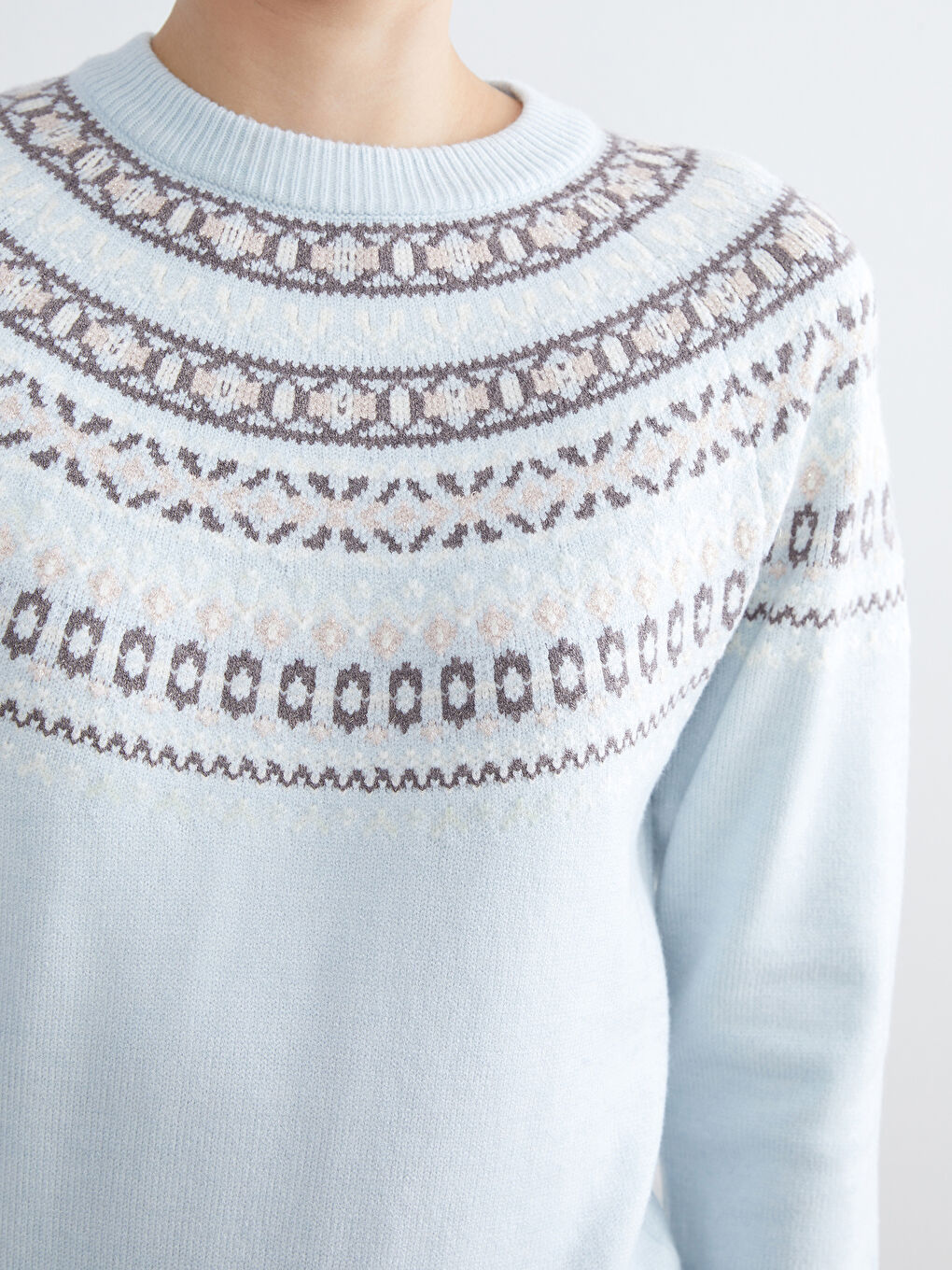 Crew Neck Patterned Women's Knitwear Sweater-2