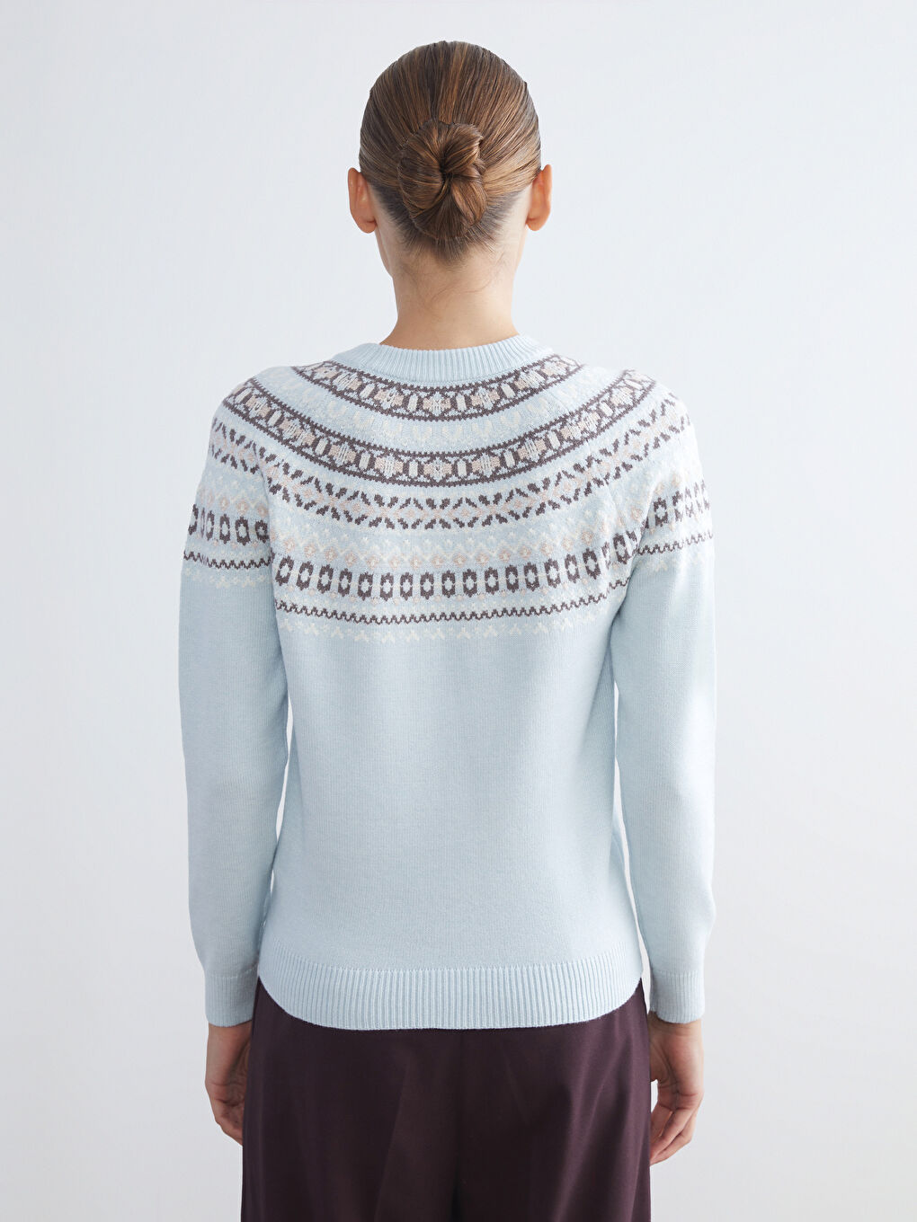 Crew Neck Patterned Women's Knitwear Sweater-3