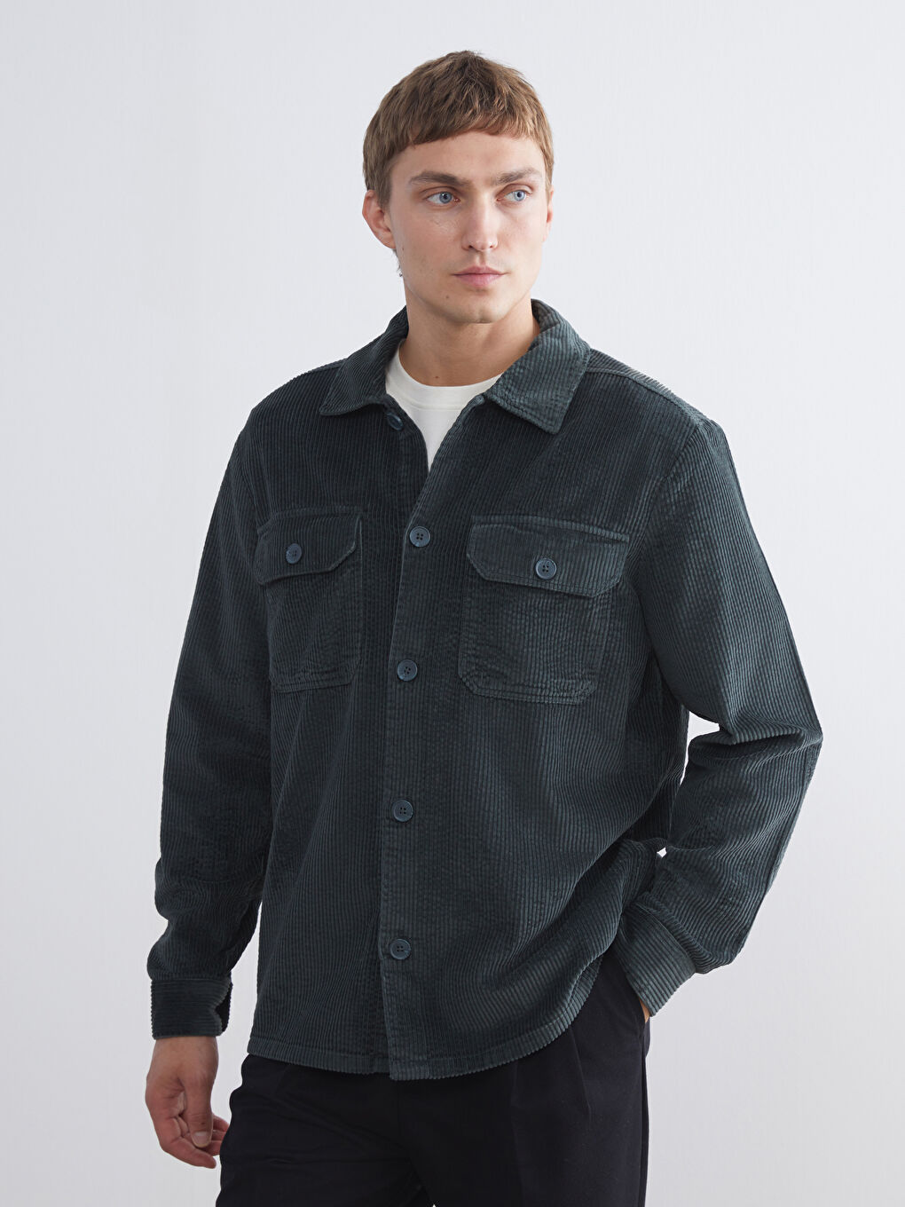 Collared Neck Men's Shirt Jacket
