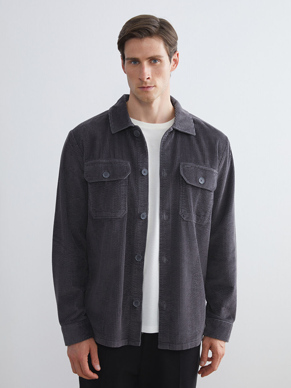 Collared Neck Men's Shirt Jacket