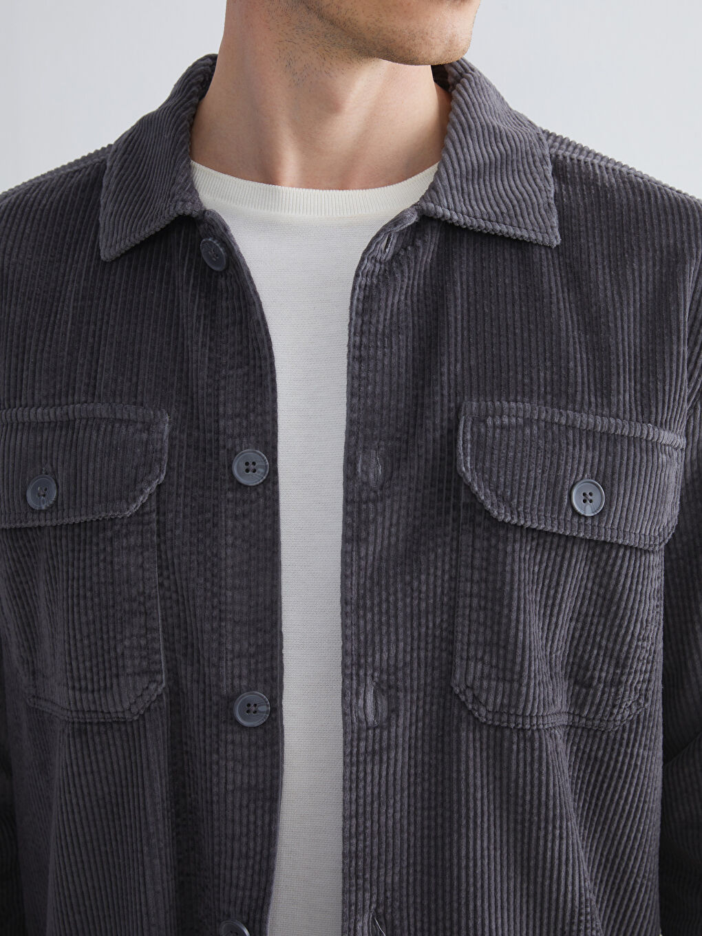 Collared Neck Men's Shirt Jacket-2