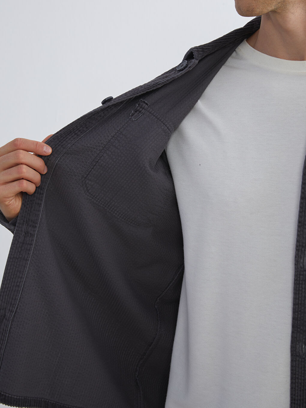 Collared Neck Men's Shirt Jacket-3