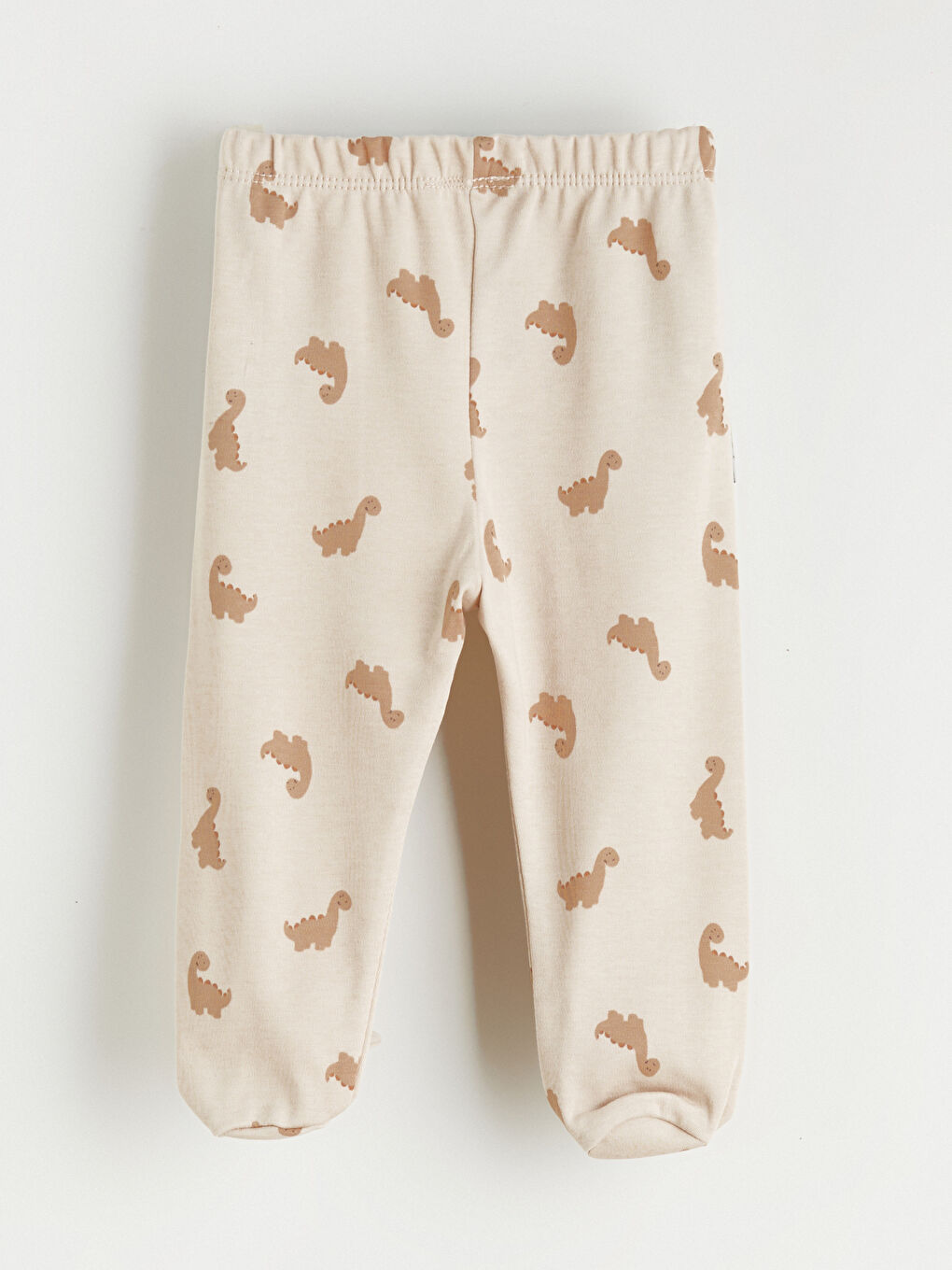 Bej Dinazor Desenli Erkek Bebek Pantolon-1