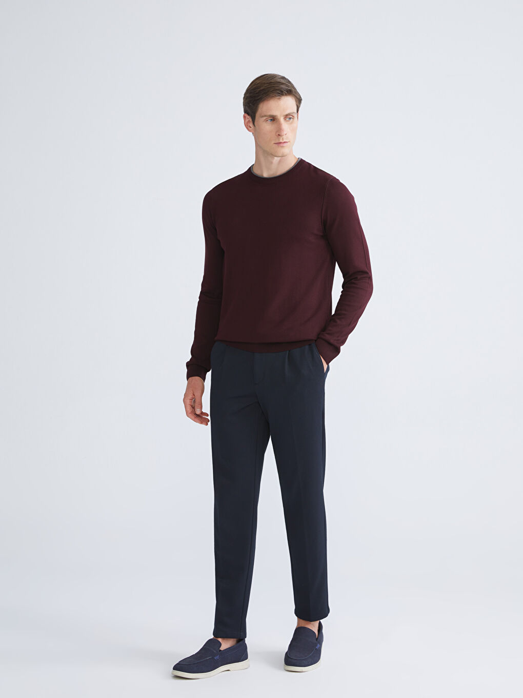 Bordo Bisiklet Yaka Erkek Triko Kazak-1